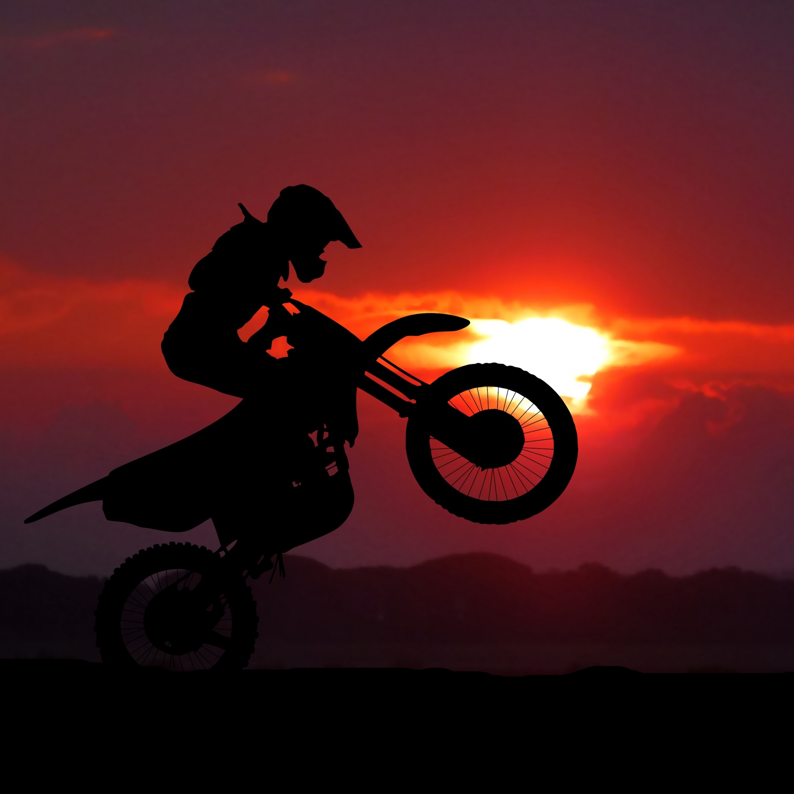 2560x2560 Motocross Motorcycle Wallpaper 4K, Motorcycle stunt, Silhouette, Sunset, Photography, Phone