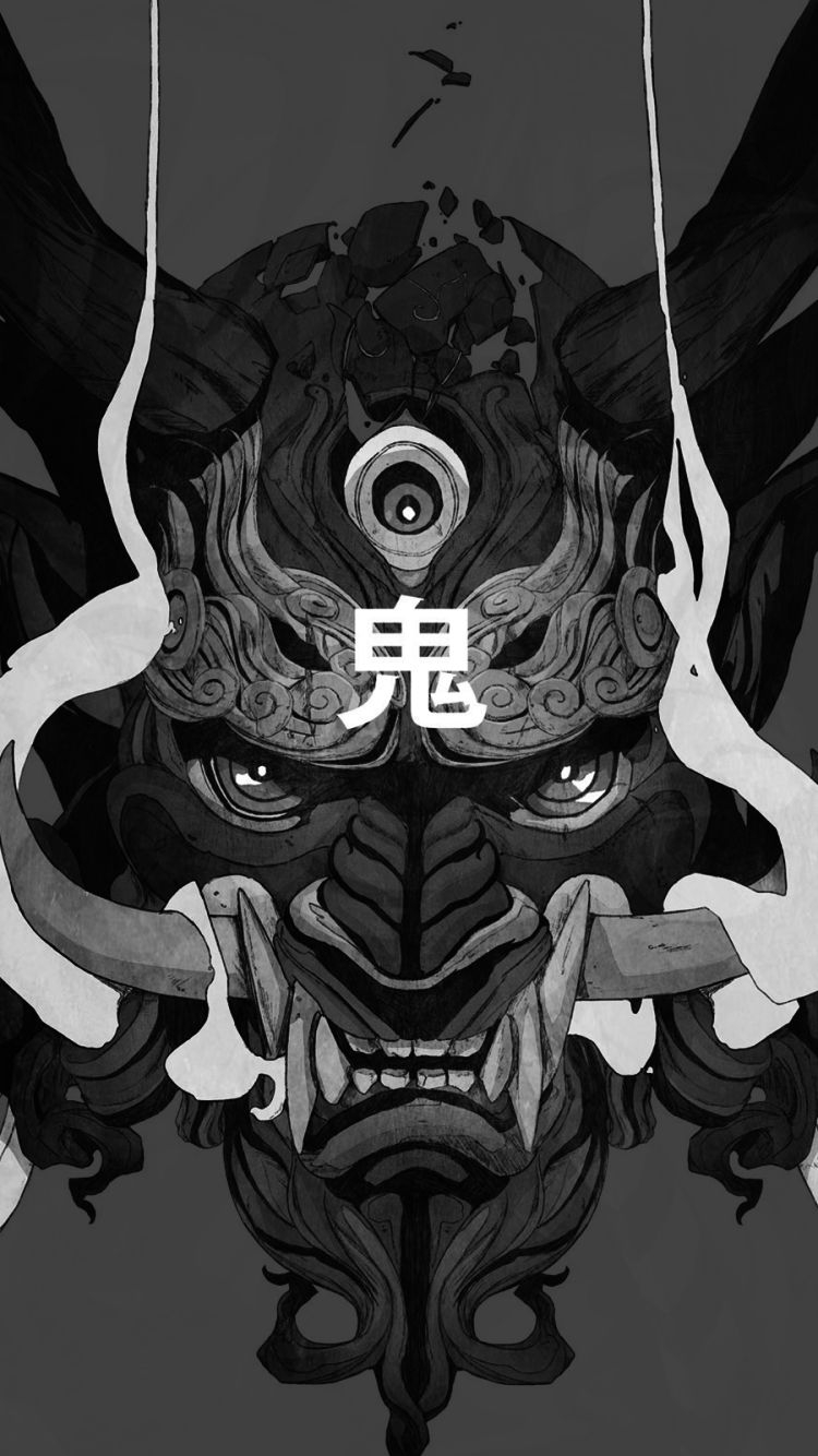 750x1340 Mask, Artistic, Horns, Japanese, Oni, Phone