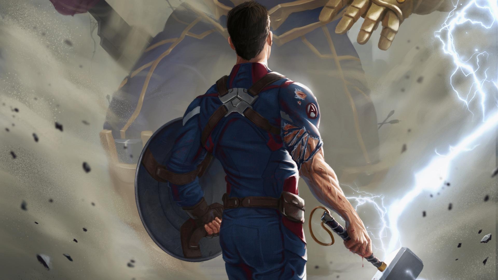 1920x1080 Captain America With Thor Hammer, HD Superheroes, 4k Wallpaper, Desktop