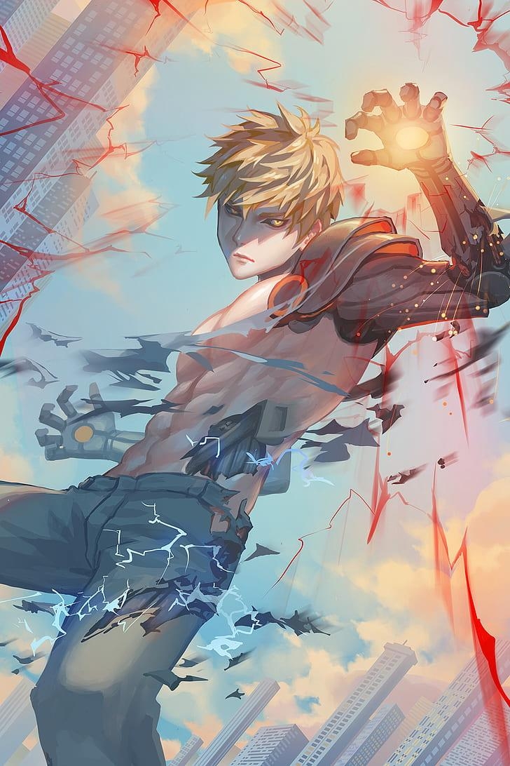 730x1100 HD wallpaper: Genos, anime, anime boys, blonde, cyborg, science, Phone