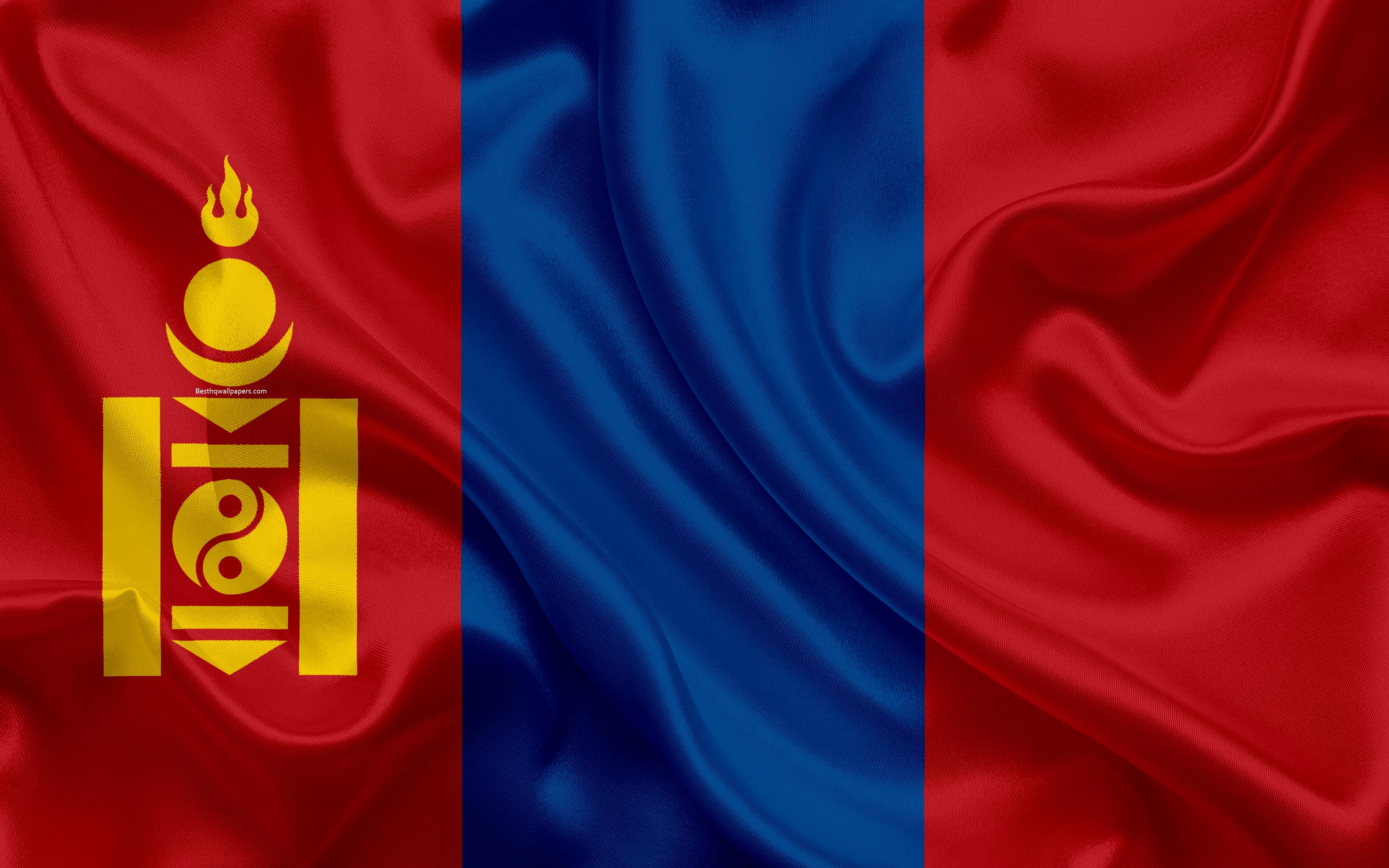 3840x2400 Download wallpaper Flag of Mongolia, 4k, silk texture, Asia, Desktop