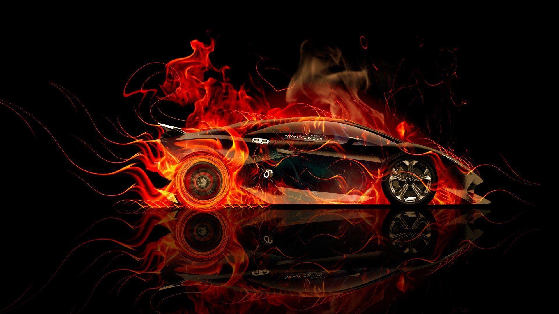 1920x1080 tony kokhan lamborghini sesto elemento side fire abstract car orange, Desktop