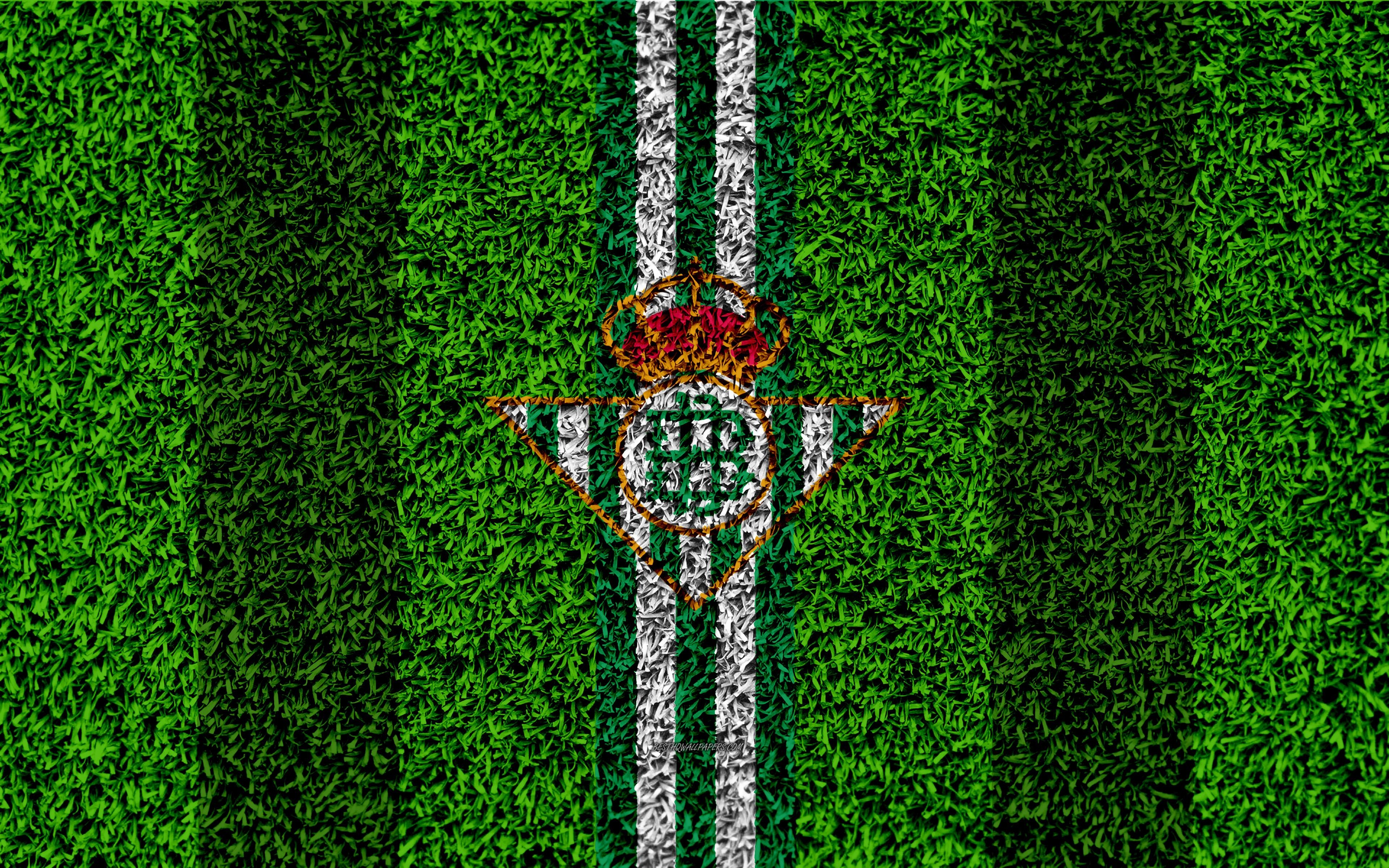 3840x2400 Download wallpaper Real Betis FC, 4k, logo, football lawn, Spanish, Desktop