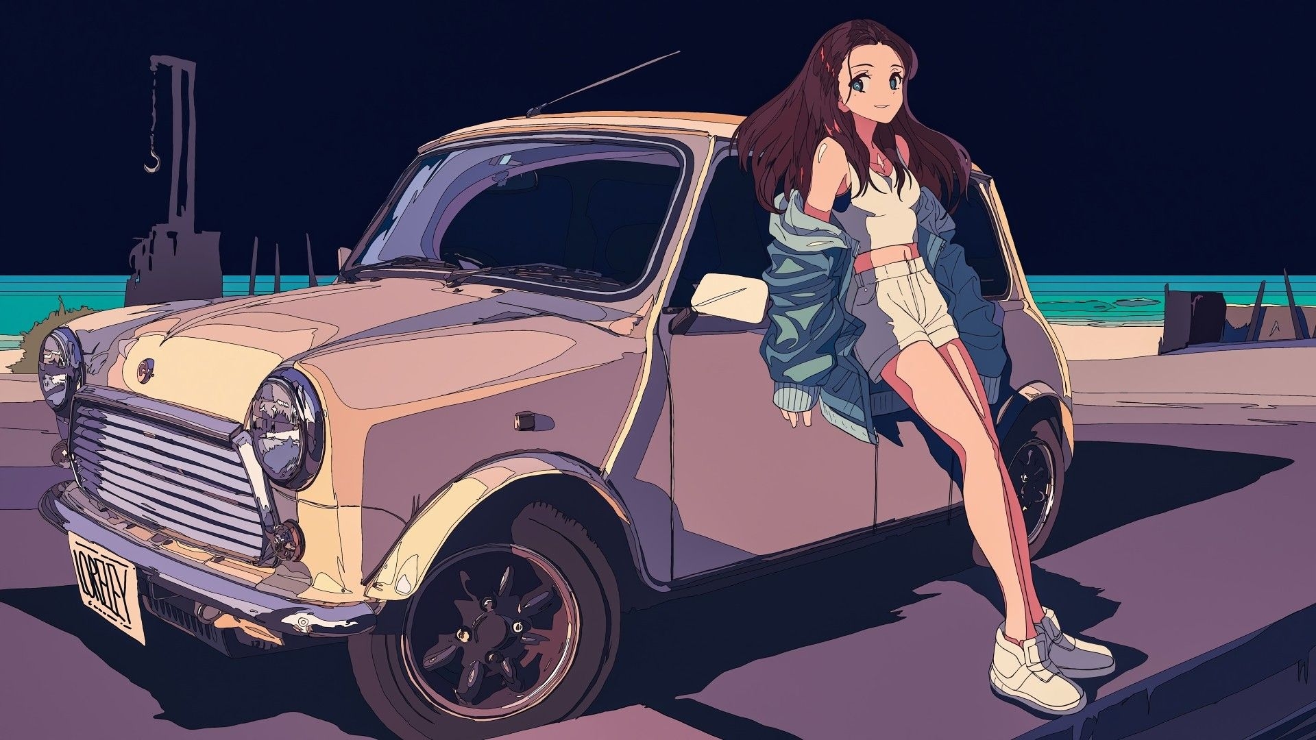 1920x1080 Anime Girl with Car Wallpaper, Desktop