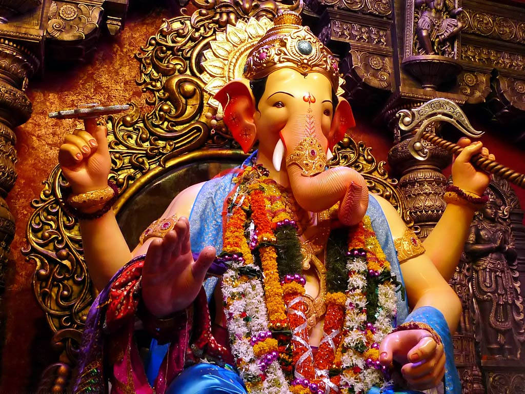 1030x770 Download Lalbaugcha Raja Floral Garland Wallpaper, Desktop