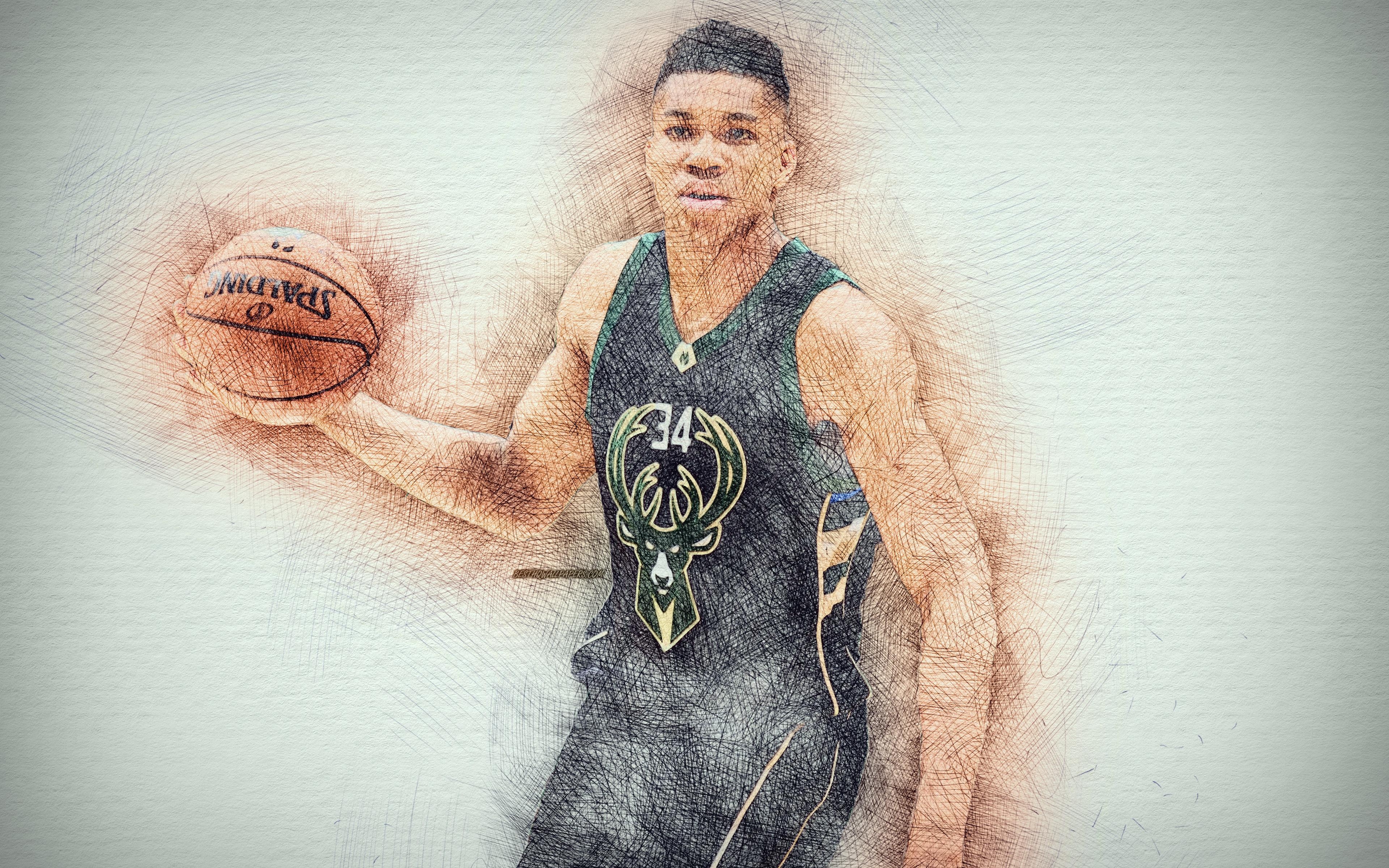 3840x2400 Download wallpaper Giannis Antetokounmpo, 4k, artwork, Desktop