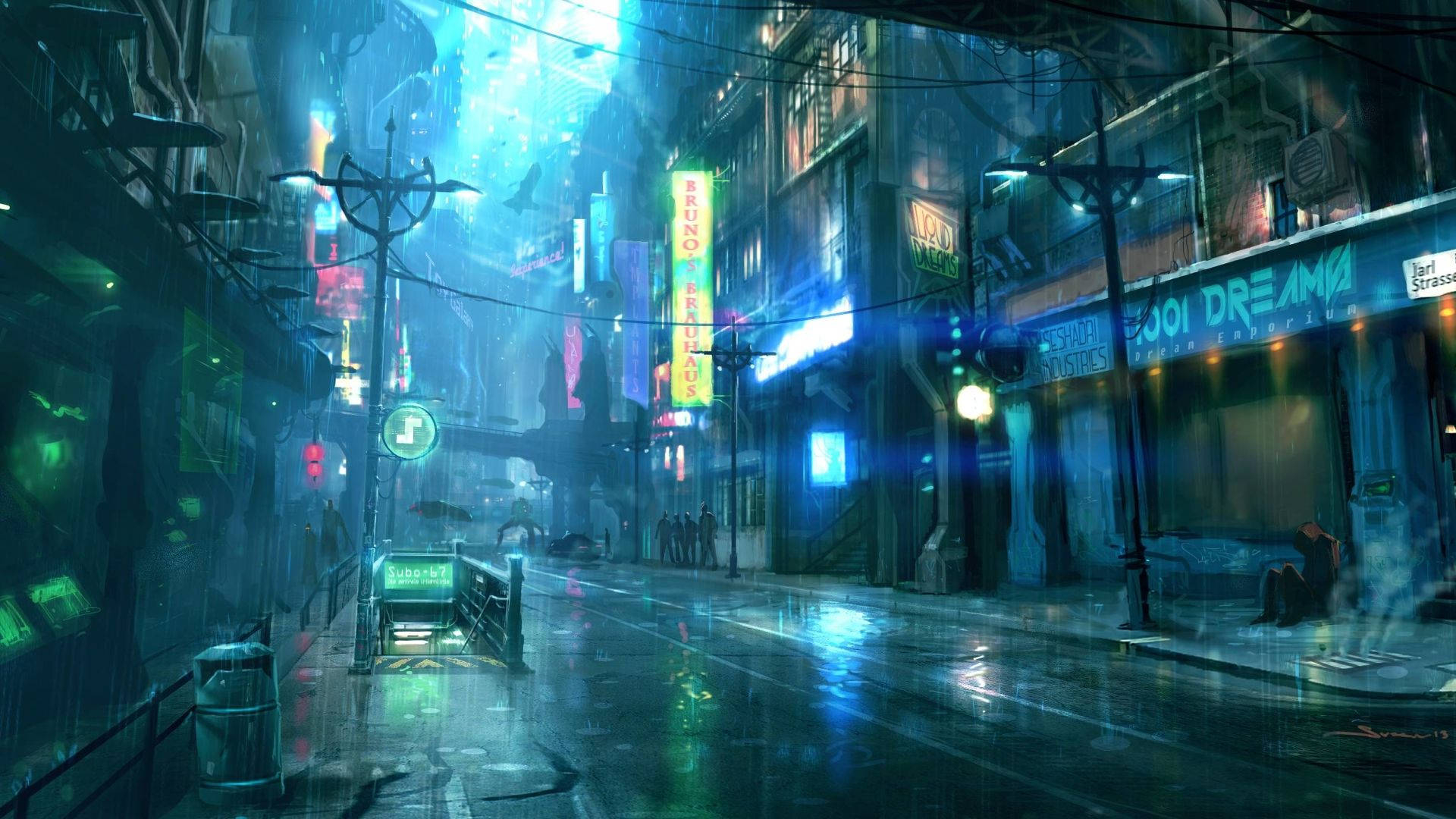 1920x1080 Download Neon Lit Cyberpunk Cityscape Wallpaper, Desktop