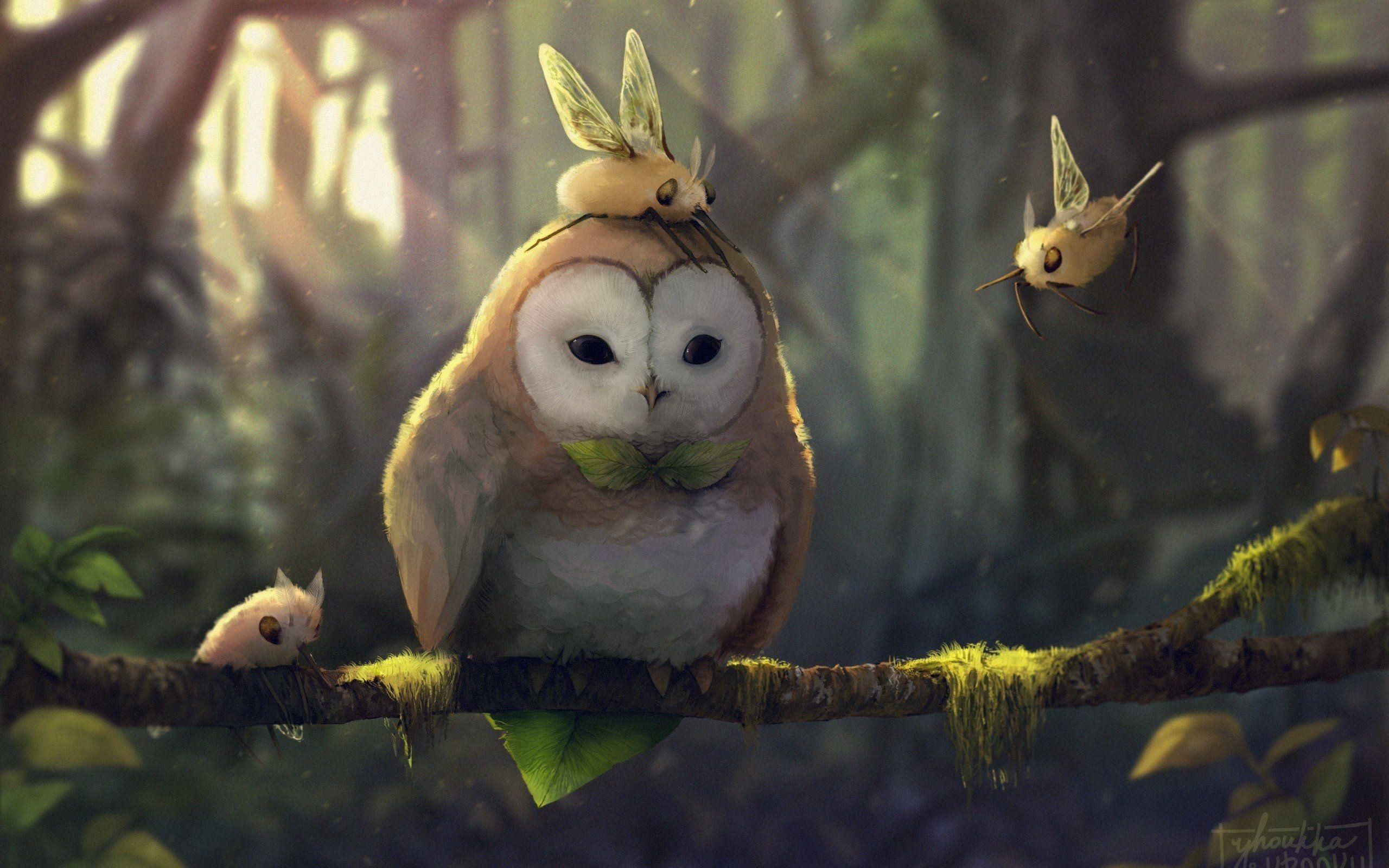 2560x1600 fantasy art, Artwork, Pokémon, Rowlet (Pokémon), Cutiefly (pokemon, Desktop