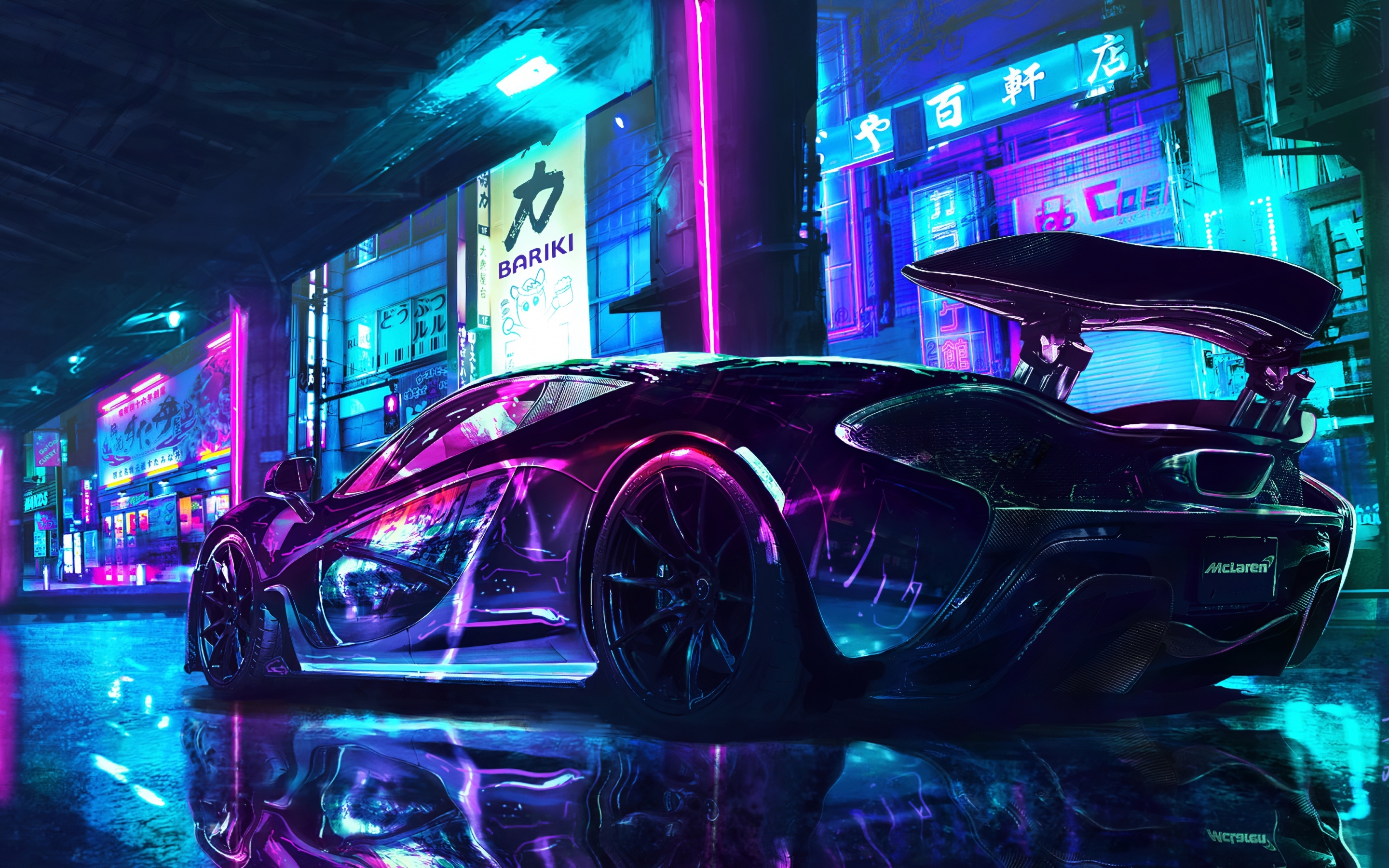 2880x1800 Cyberpunk Wallpaper 4K, McLaren, Supercars, Neon art, Desktop