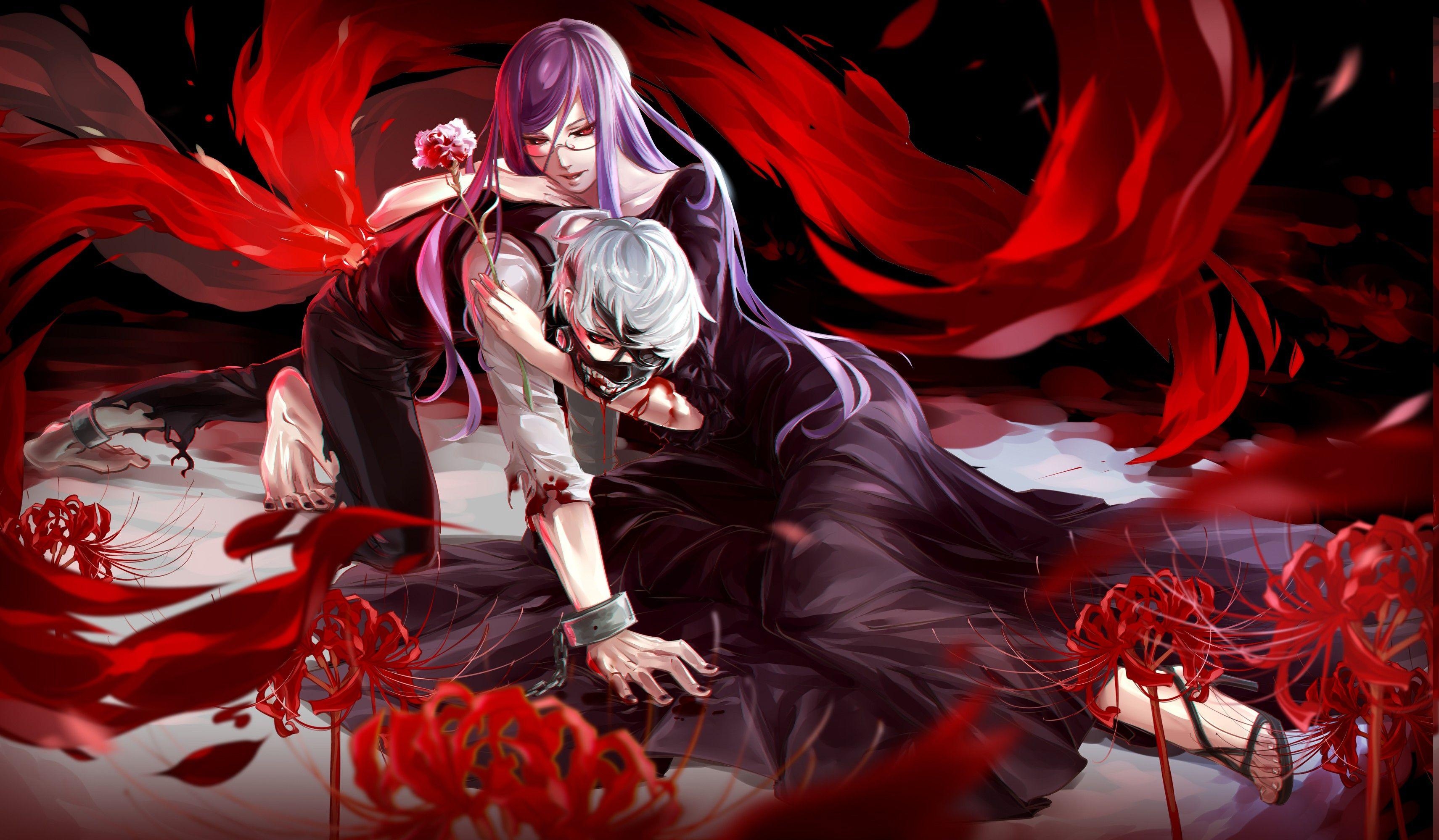 3430x2000 Tokyo Ghoul, Kaneki Ken, Kamishiro Rize, Anime Wallpaper HD, Desktop