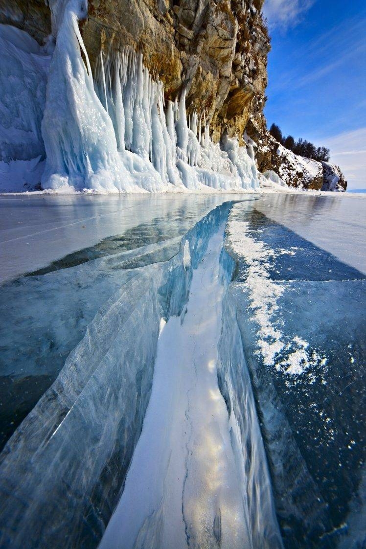 750x1130 nature, Landscape, Trees, Forest, Lake Baikal, Winter, Snow, Ice, Frost, Frozen Lake, Rock, Clouds, Portrait Display, Cliff, Icicle Wallpaper HD / Desktop and Mobile Background, Phone