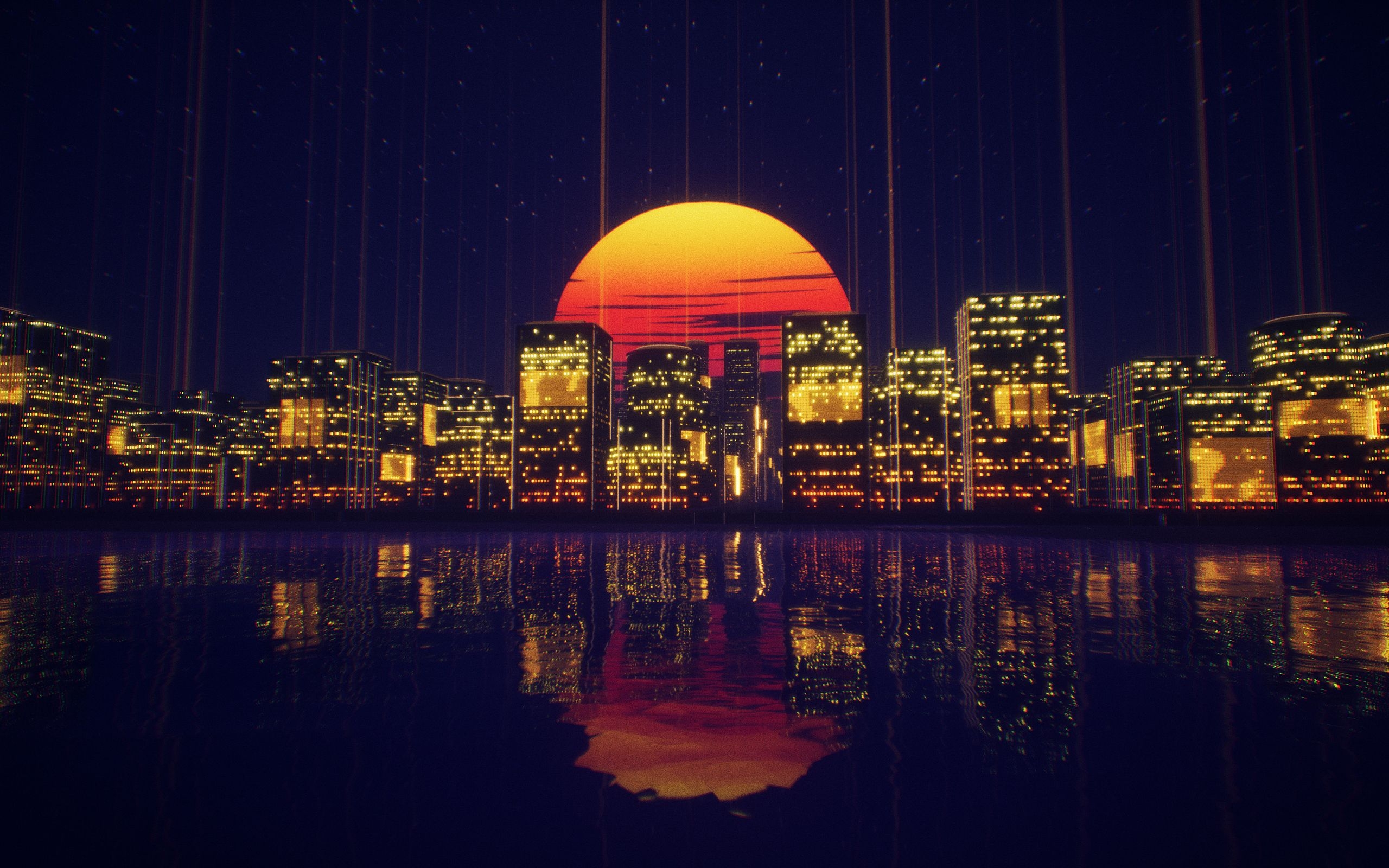 2560x1600 Abstract City Retro Sunset Night 4k  Resolution, Desktop