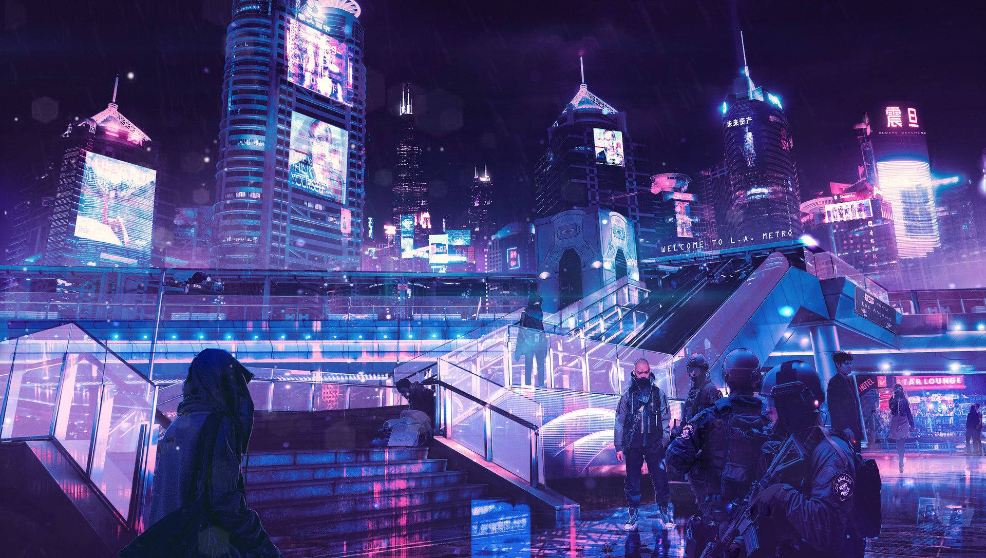 1920x1090 Cyberpunk Pink And Purple Neon City (1920x1080), Desktop