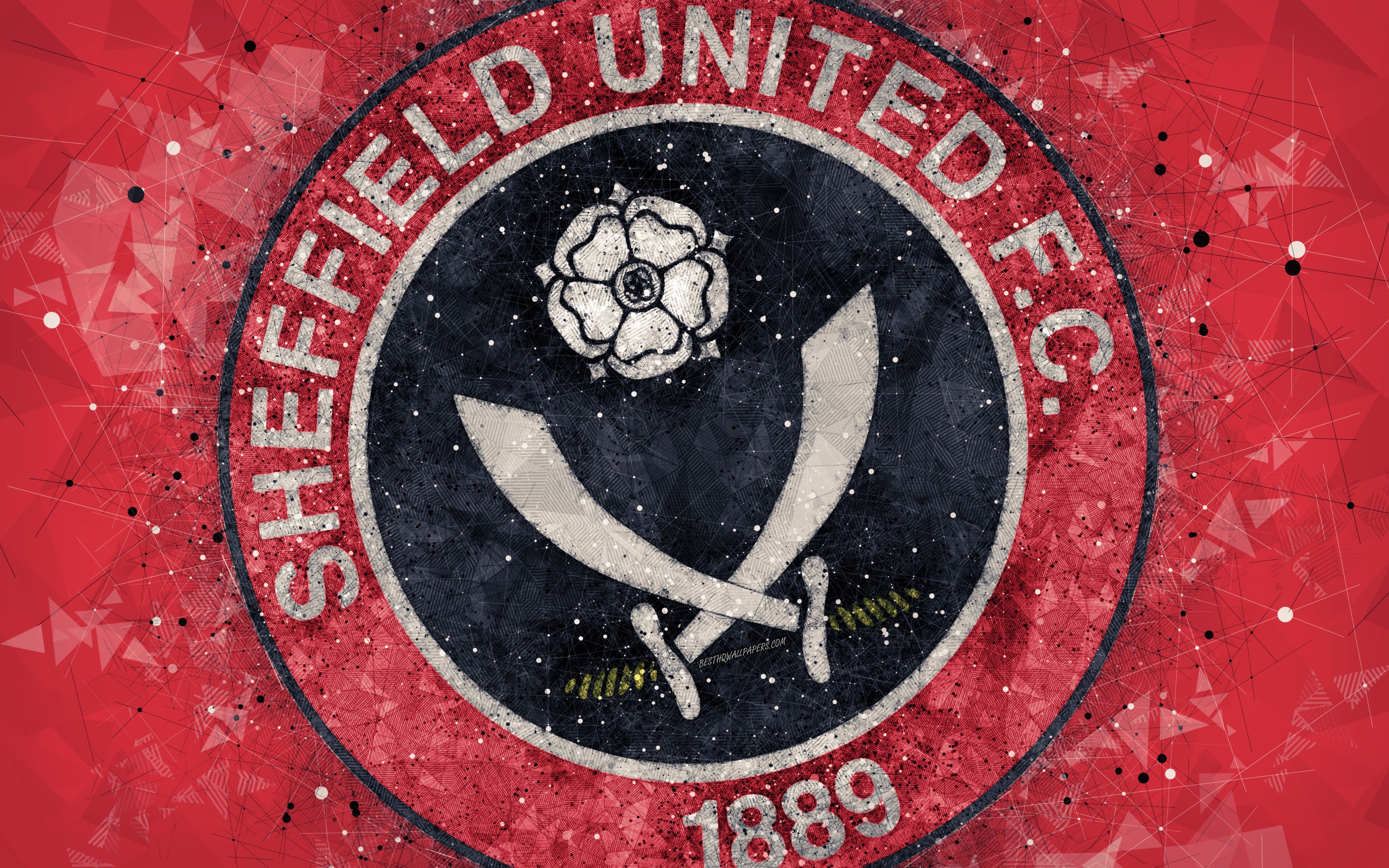 3840x2400 Download wallpaper Sheffield United FC, 4k, geometric art, logo, Desktop