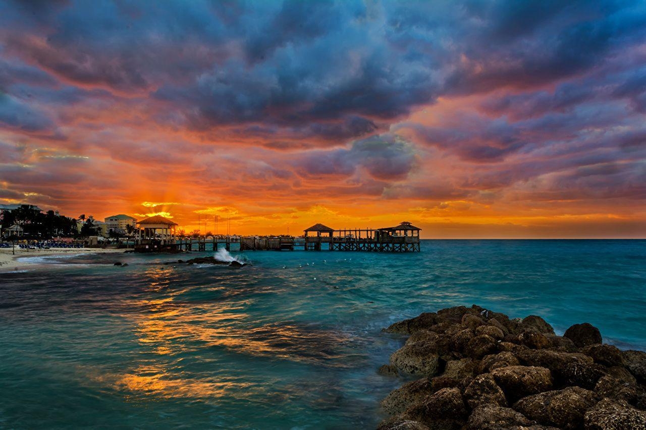 1280x860 Nassau Bahamas Sea Nature Tropics Sunrises and sunsets Clouds, Desktop