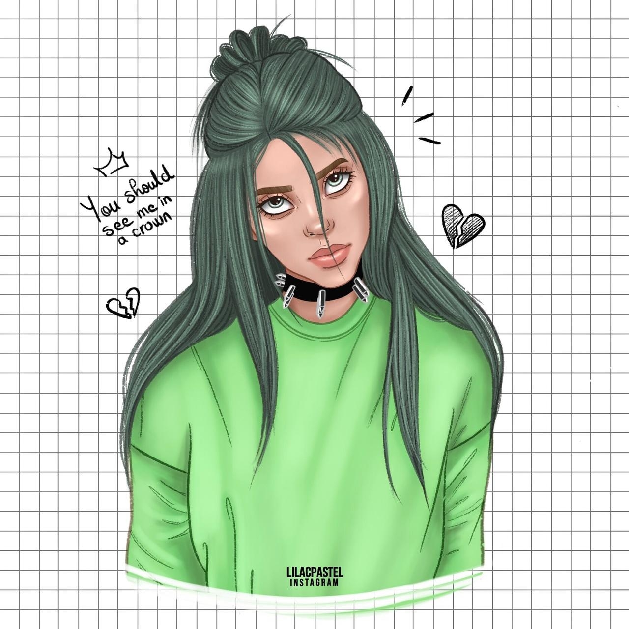 1280x1280 Billie Eilish Illustration, Phone