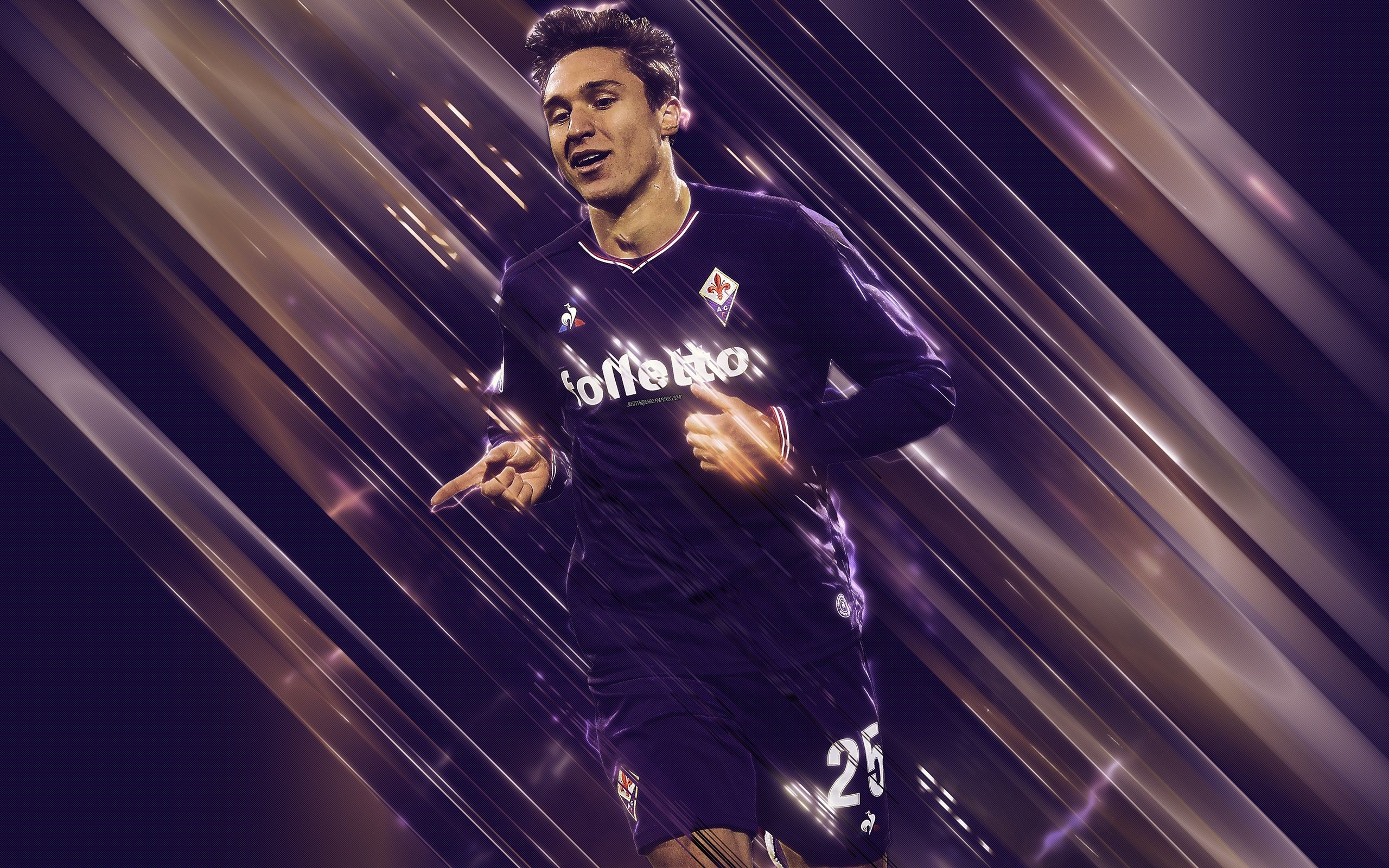 2560x1600 Download wallpaper Federico Chiesa, 4k, creative art, blades style, Italian football player, Fiorentina, Serie A, Italy, purple creative background, football for desktop with resolution. High Quality HD picture wallpaper, Desktop