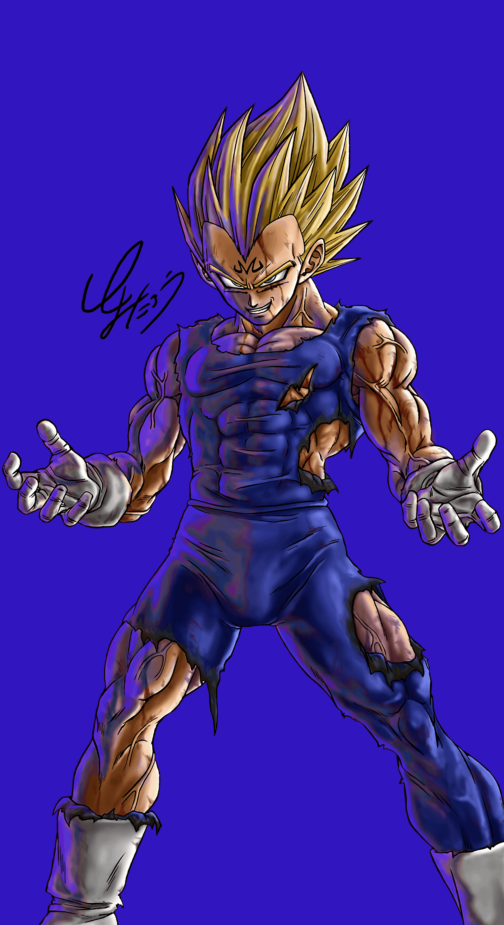 1750x3200 Majin Vegeta Wallpaper Blue Background, Phone