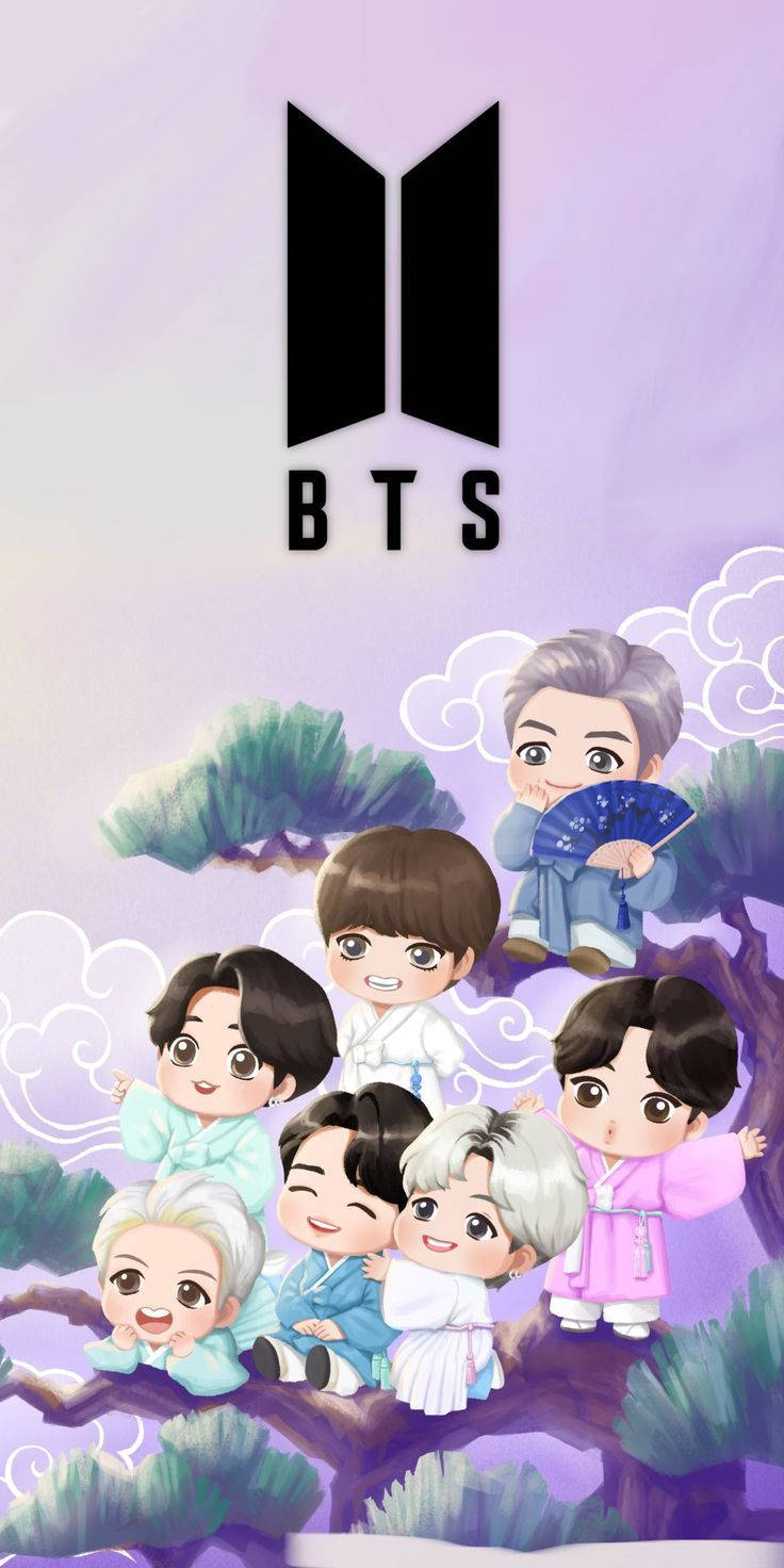 740x1480 Bts Chibi Traditional Tree Wallpaper, Phone