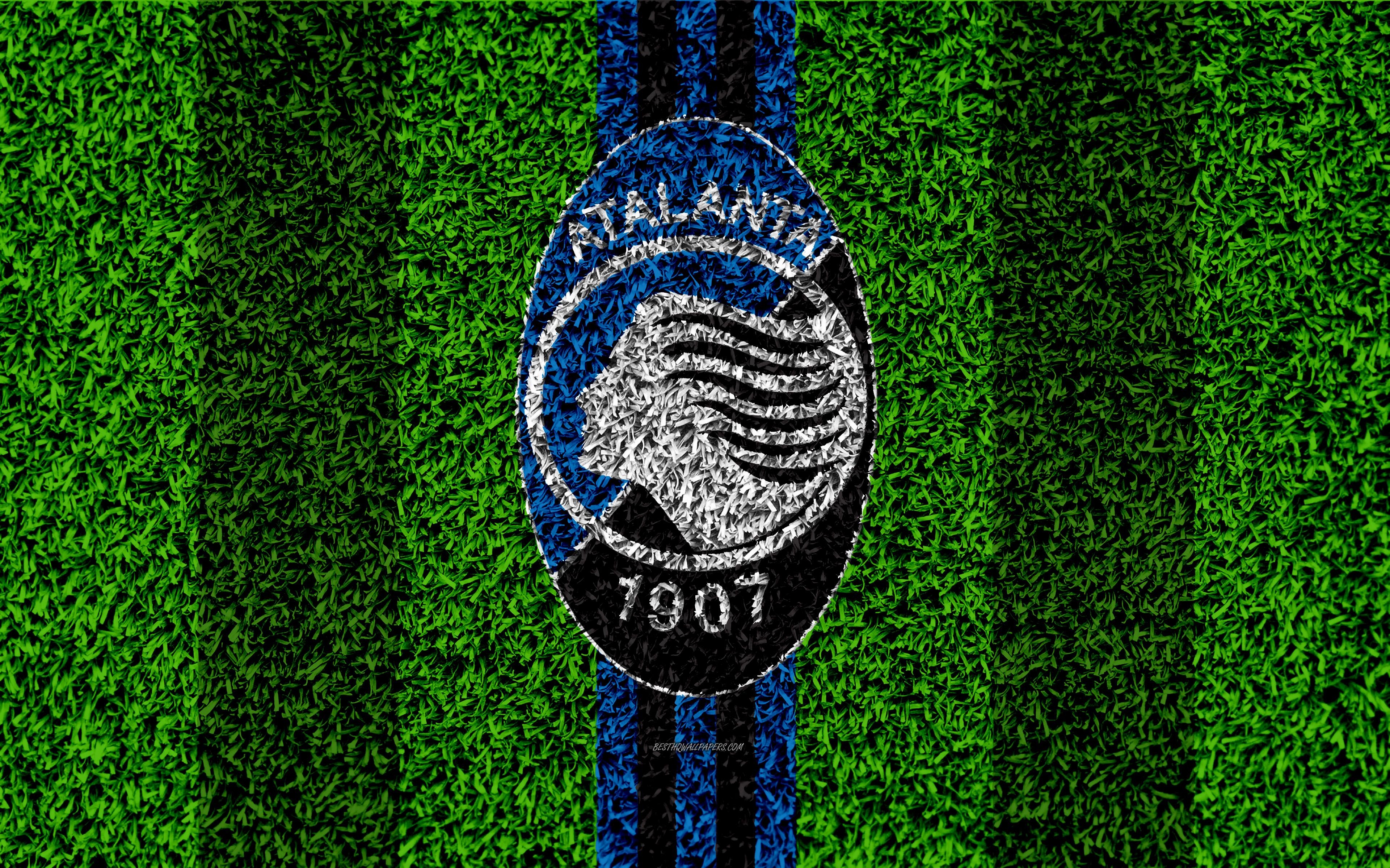 3840x2400 Download wallpaper Atalanta BC, 4k, logo, football lawn, Italian, Desktop