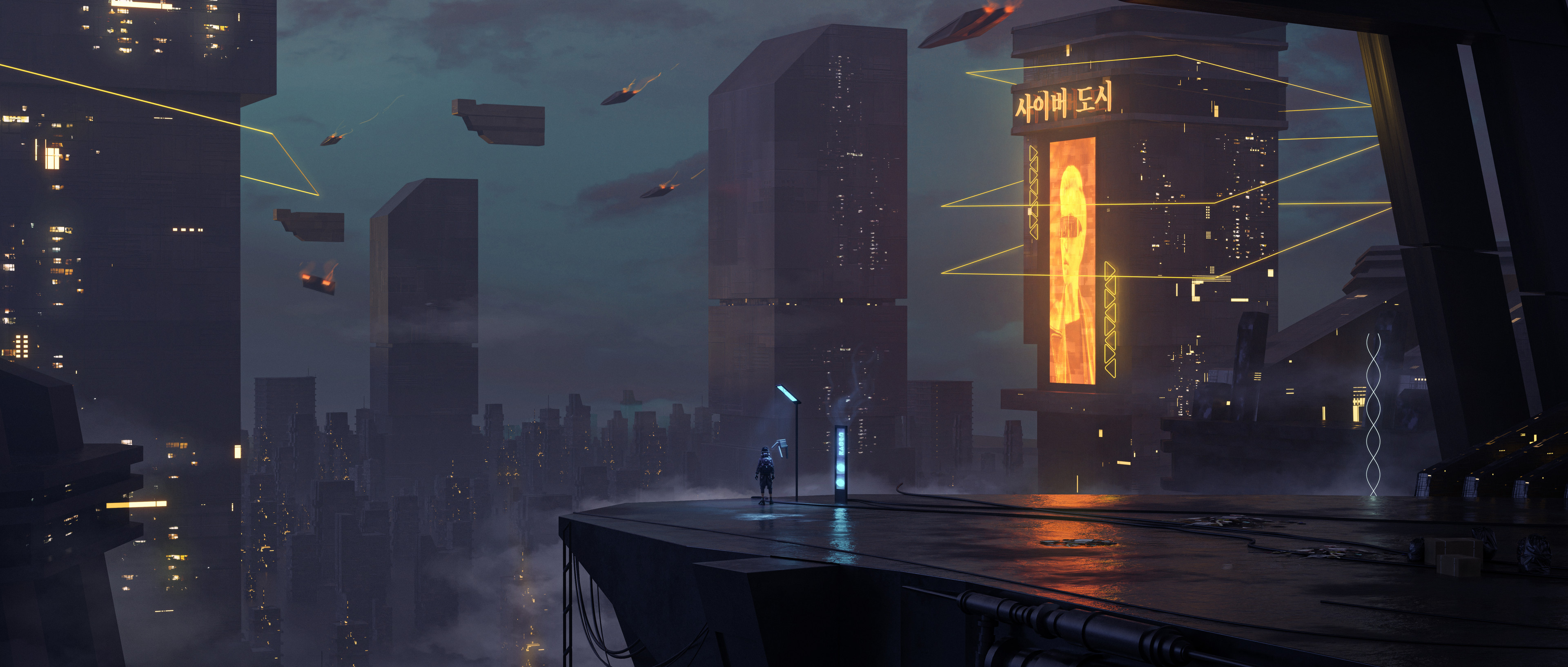 3840x1640 Wallpaper, 4k, cyberpunk, cyber city, futuristic city, Dual Screen