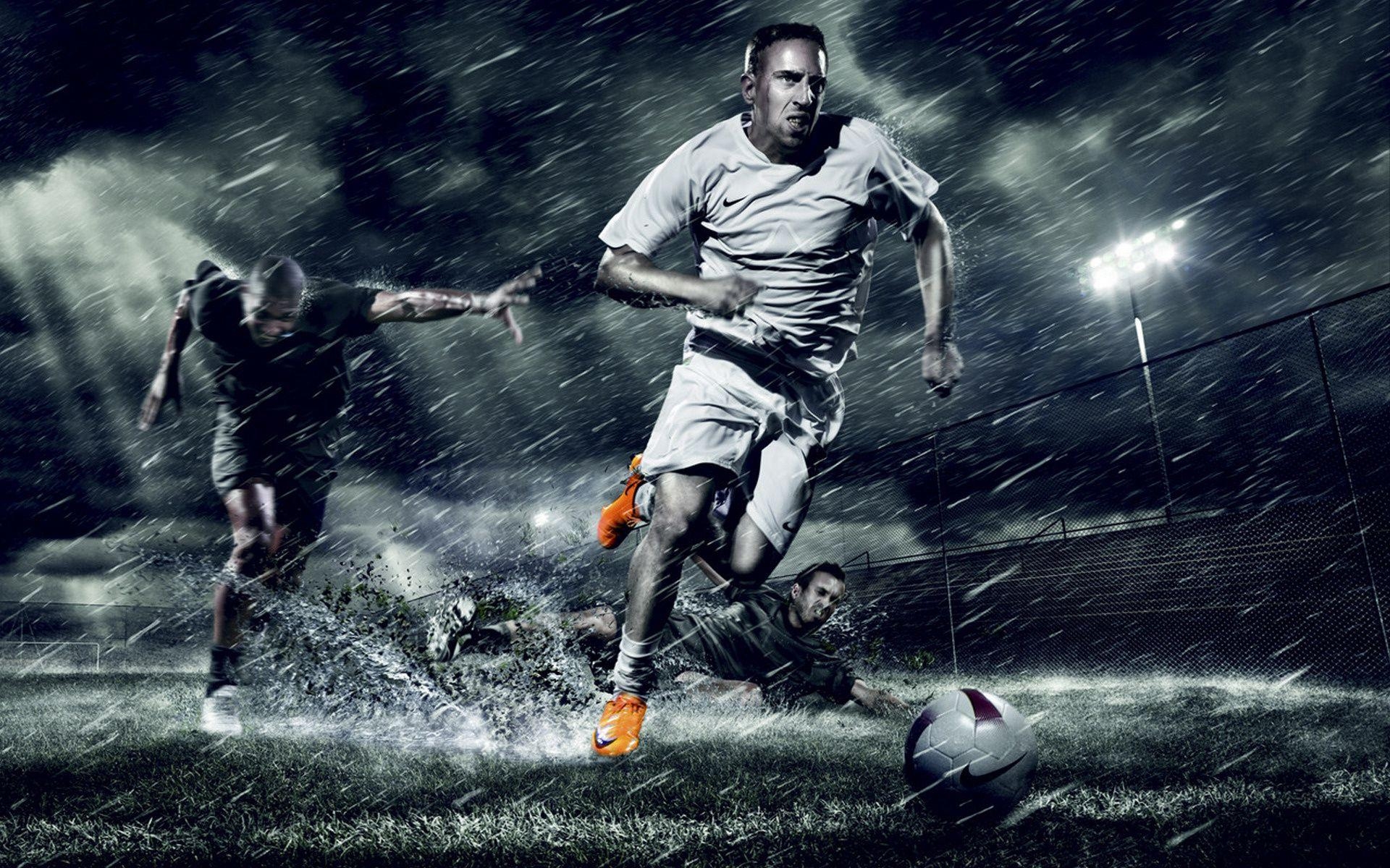 1920x1200 Wallpaper franck ribery, soccer, rain, ball, footballer, football, Desktop