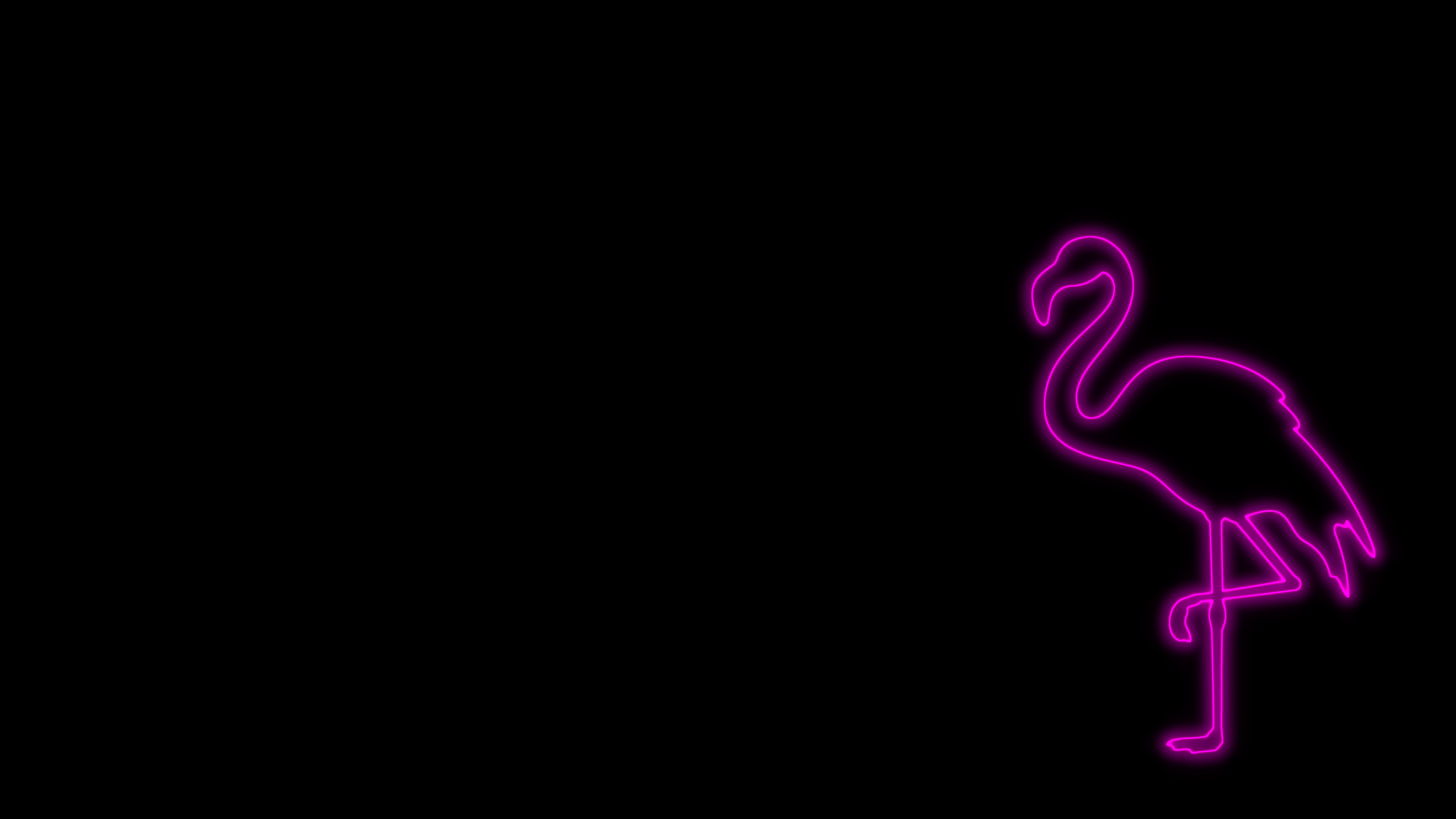 3840x2160 Wallpaper, 4k, neon, pink, black background, minimalism, flamingo, Desktop