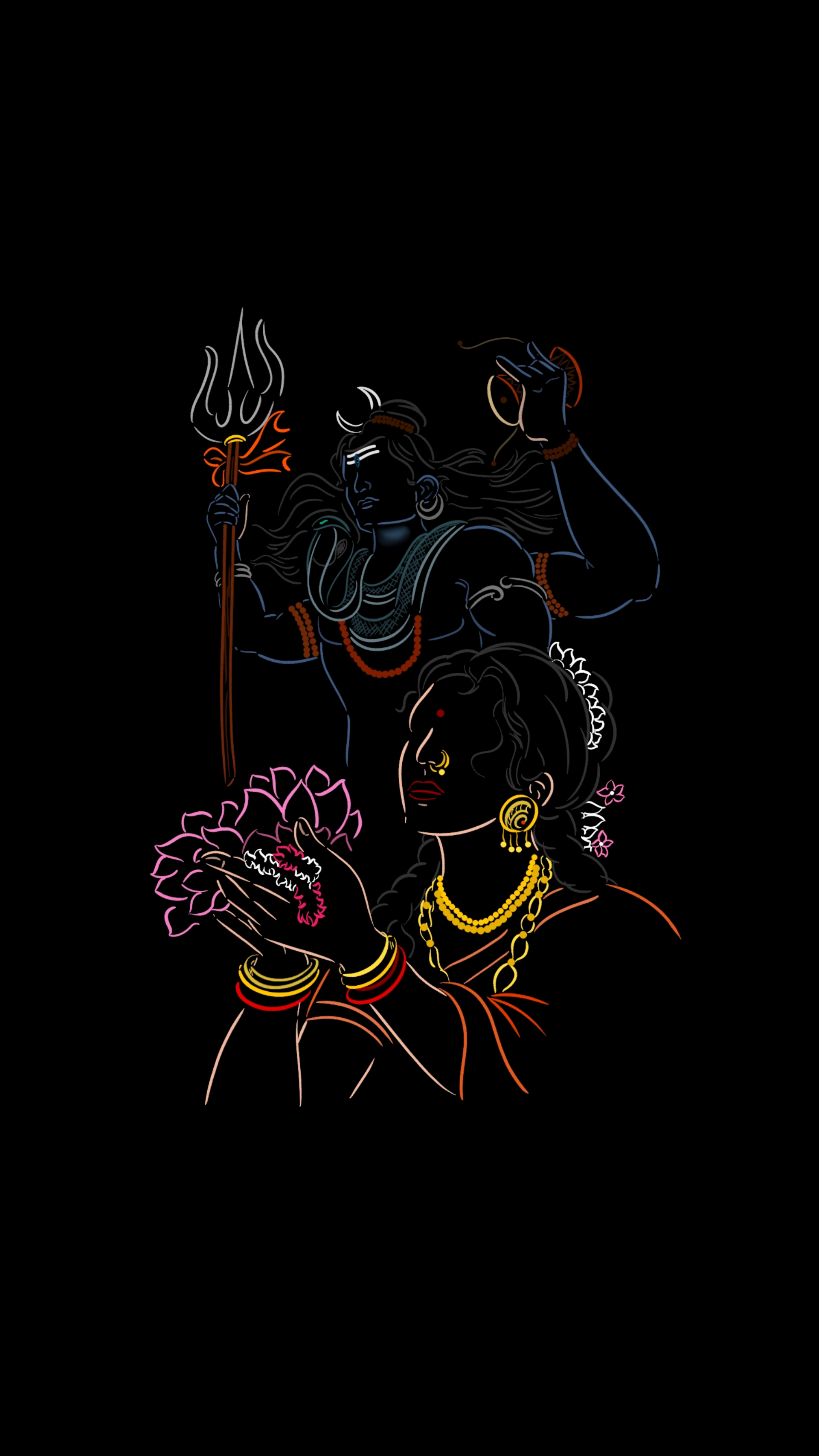 1920x3420 OC Bhagwan Shiv and Parvati (minimal wallpaper), Phone