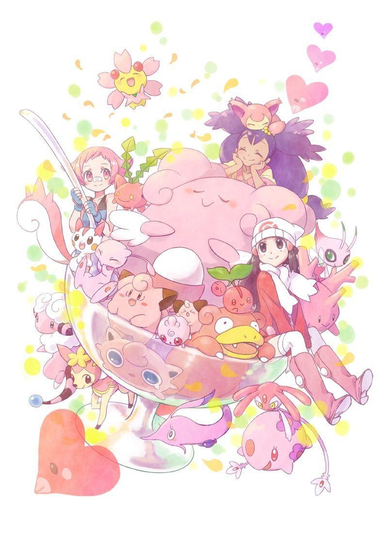 800x1130 Tags: Pokémon, Hikari (Pokémon), Luvdisc, Mew, Clefairy, Jigglypuff, Phone