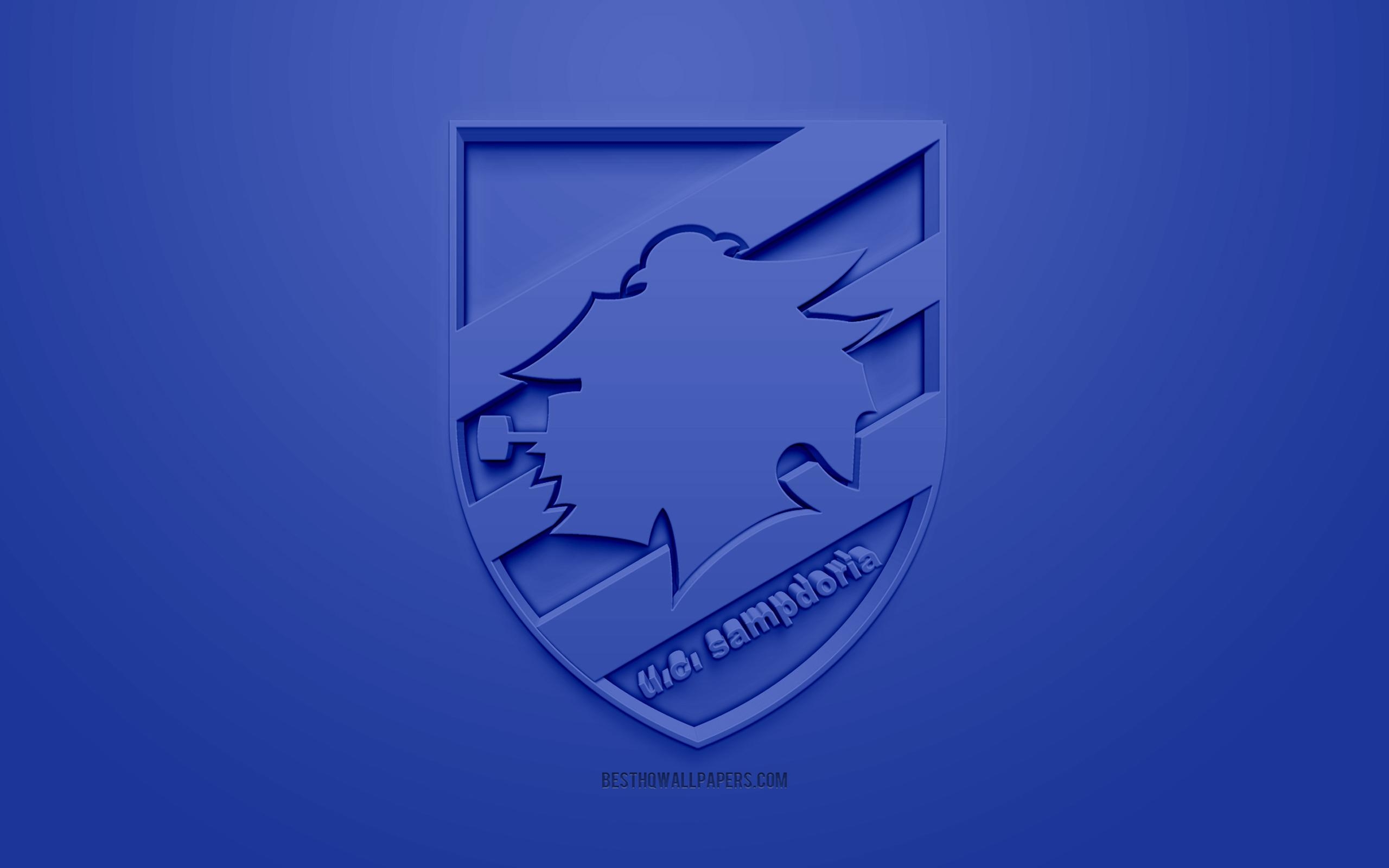 2560x1600 Download wallpaper UC Sampdoria, creative 3D logo, blue background, Desktop