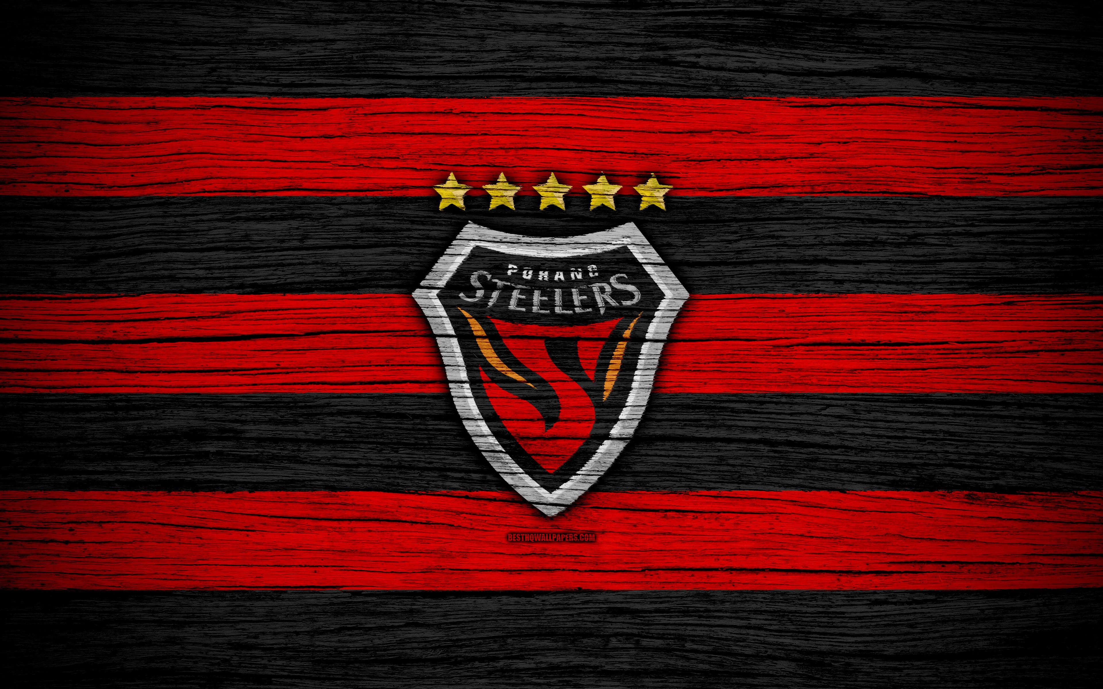 3840x2400 Download wallpaper Pohang Steelers FC, 4k, K League wooden, Desktop