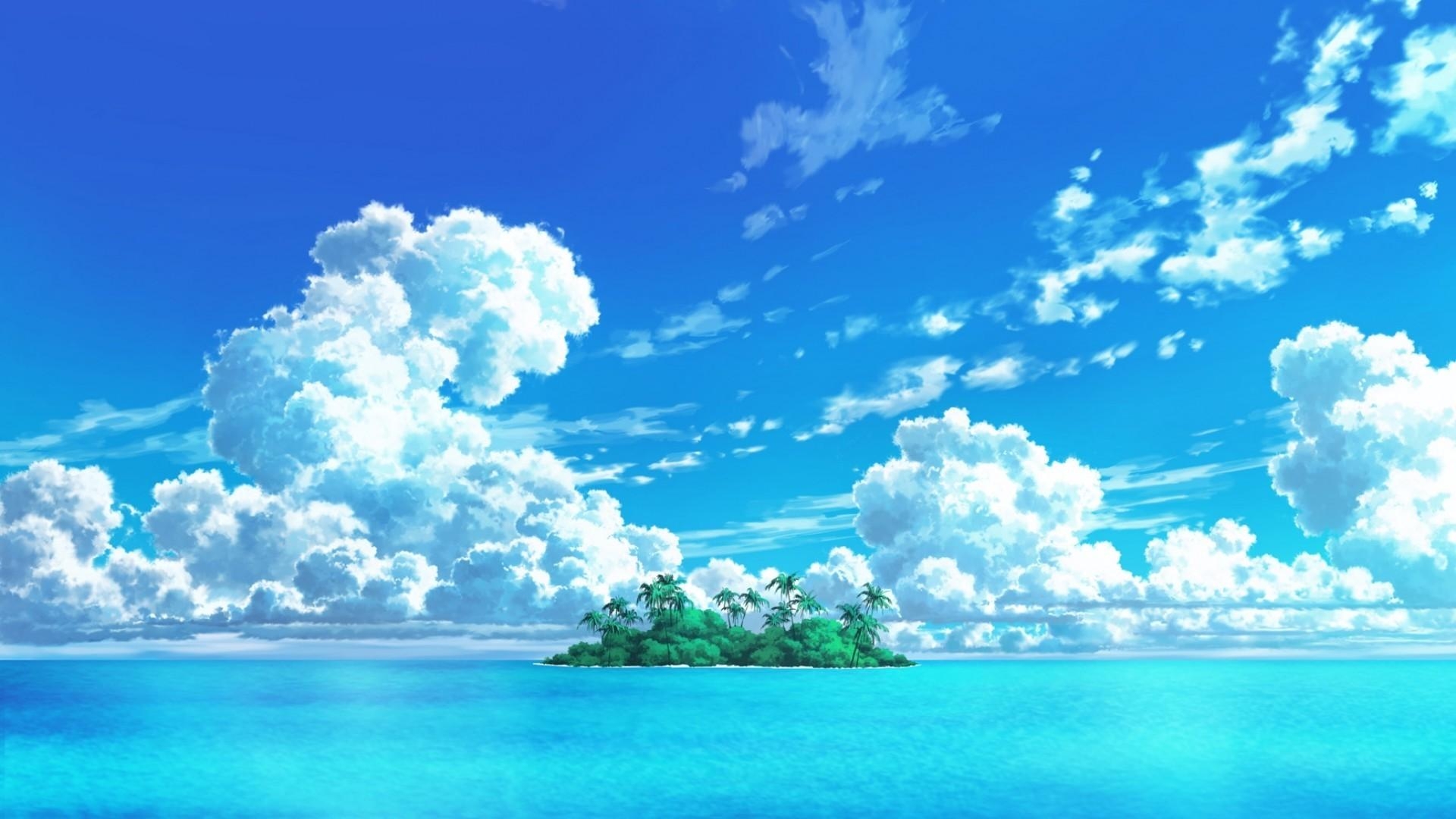 1920x1080 Download  Anime Island, Ocean, Clouds, Sky, Desktop