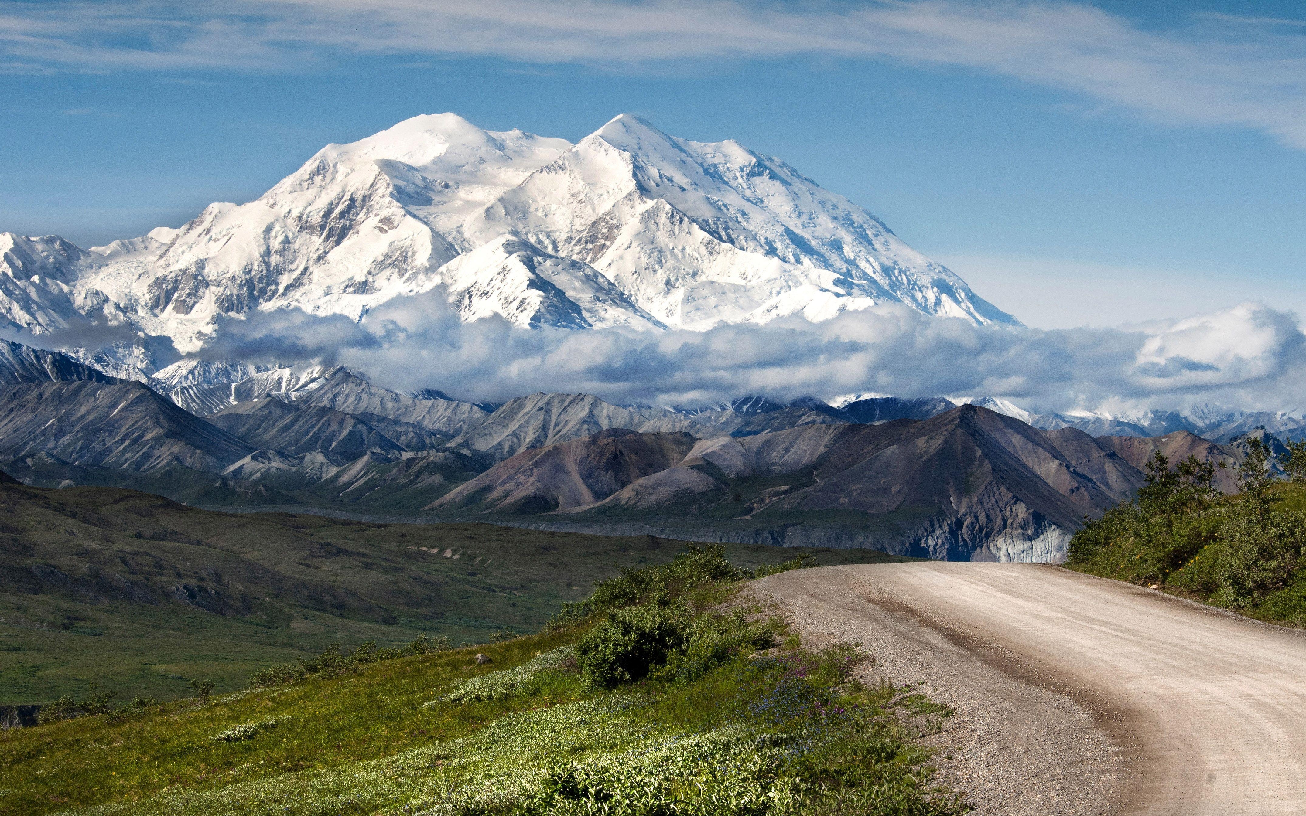 4300x2690 Mountain Road Valley Evaporation Fog High Mountains With Snow Blue, Desktop