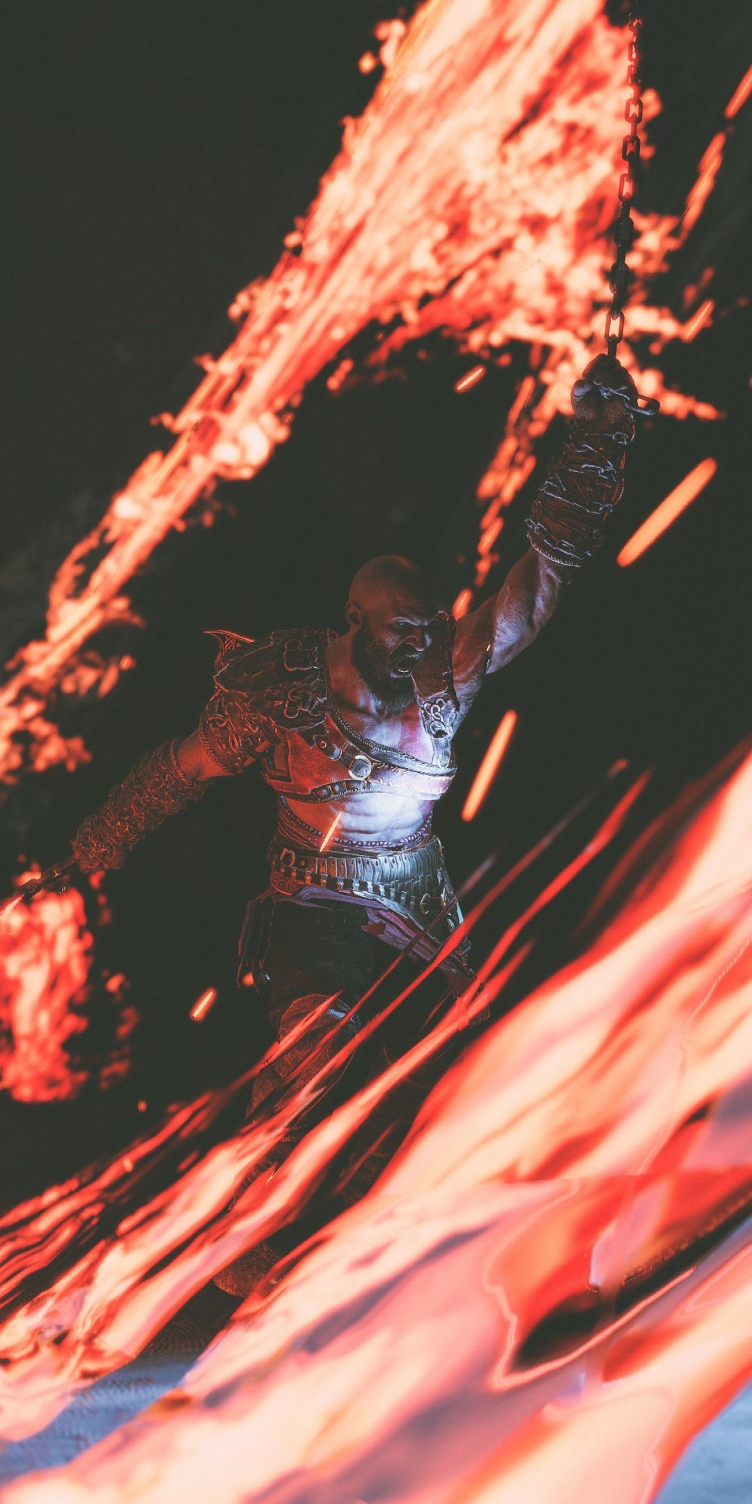 1080x2160 Fire chains, Kratos, God of War, 2018.com, Phone