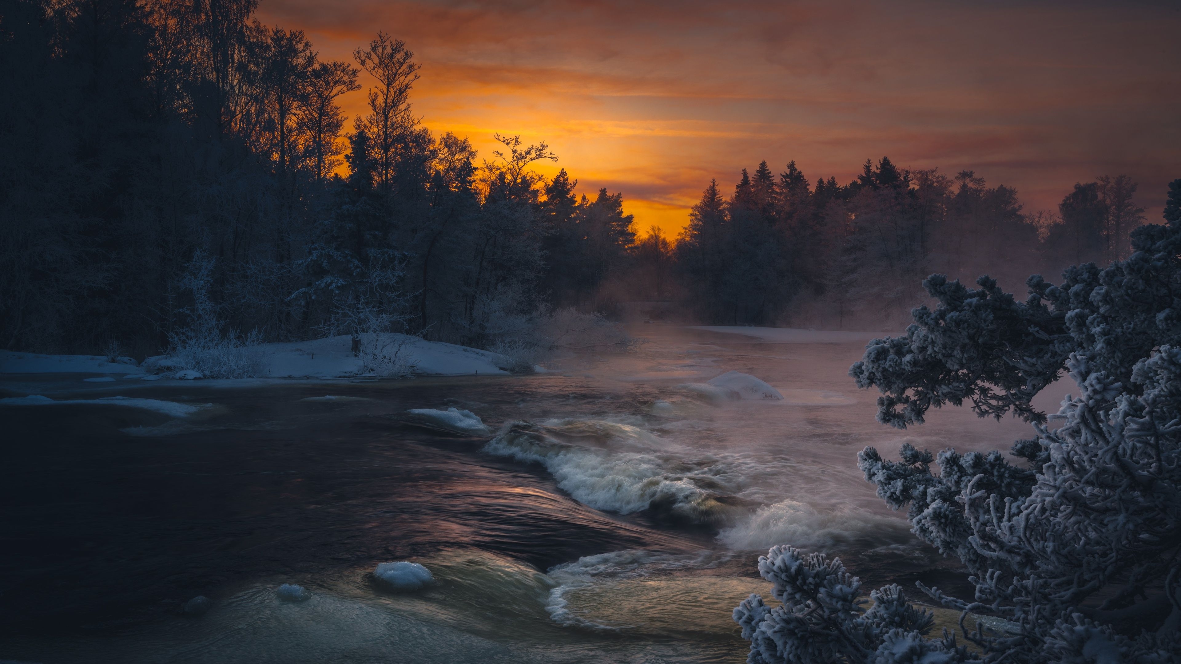 3840x2160 Dark Winter Lake Sunlight 4k, HD Nature, 4k Wallpaper, Image, Background, Photo and Picture, Desktop