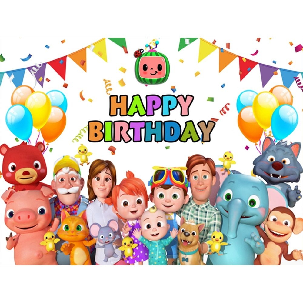 1000x1000 Photo Background Cocomelon Baby Kids Happy Birthday Party Decorations Banner Cocomelon Family Children Photography Backdrops at the price of $4.50 in aliexpress.com, Phone