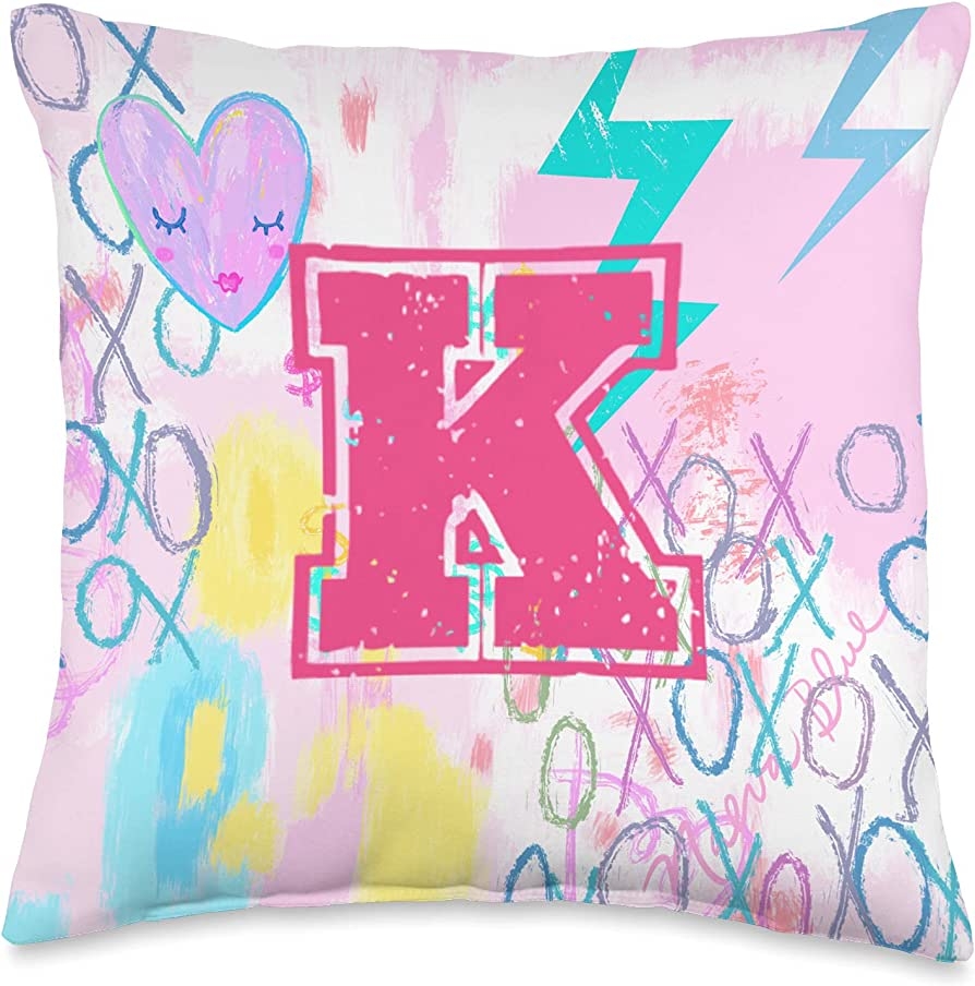 900x910 Pink Sky Preppy Art Decor Preppy Art, Letter K, Initial, Dorm Room Decor Throw Pillow, 16x Multicolor, Home & Kitchen, Phone