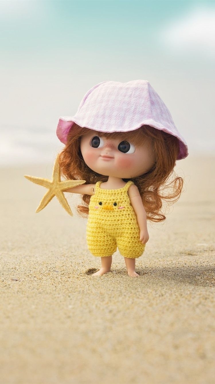 750x1340 Cute Little Girl, Child, Doll, Beach  IPhone 8 7 6 6S, Phone