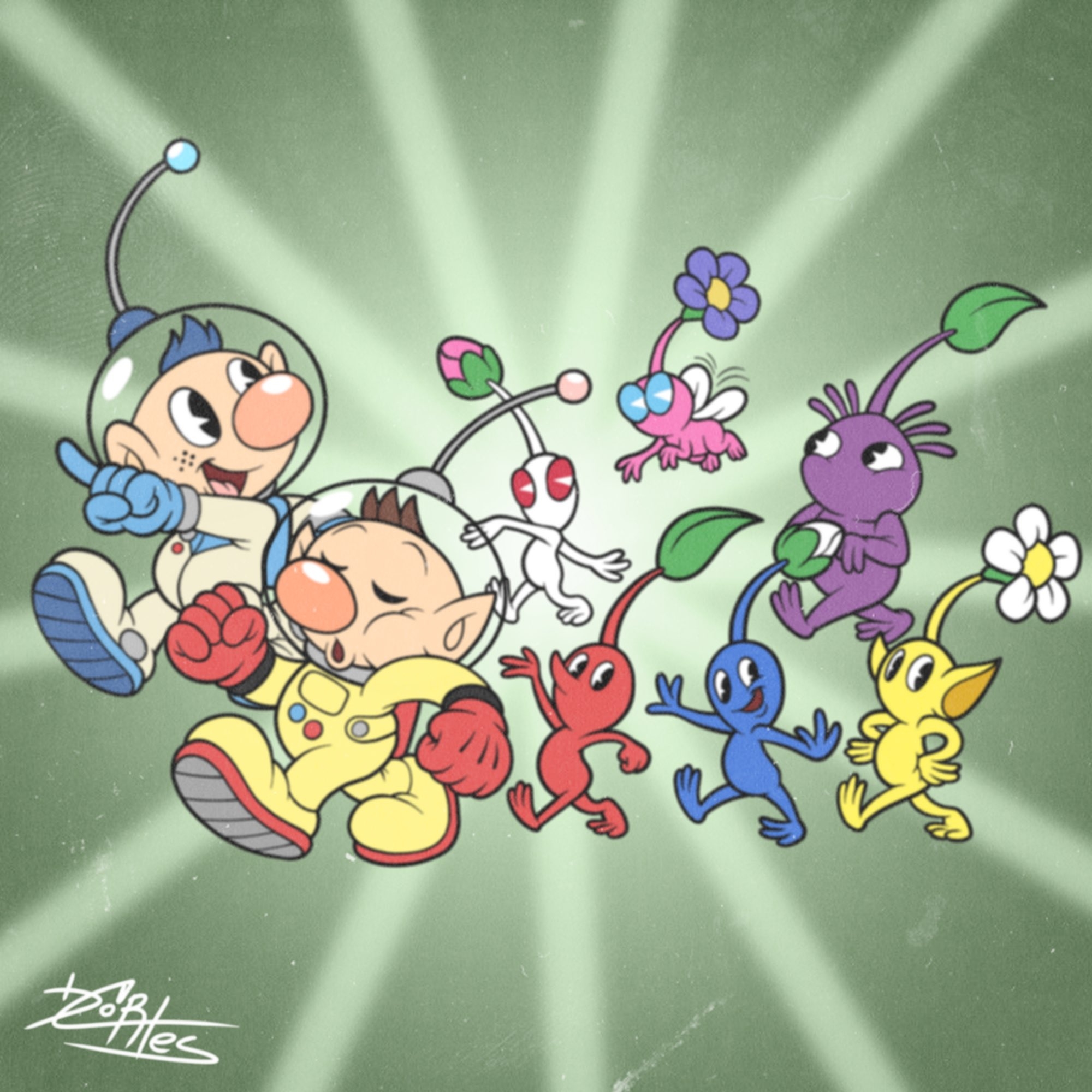 2000x2000 Daniel Cortes 54 of drawing every #SmashBros character in a style inspired by #Cuphead/ #Rubberhose/ sCartoons!! It's #Pikmin Time!! Here's #Olimar and #Alph with every Pikmin in smash!! Sorry, Phone