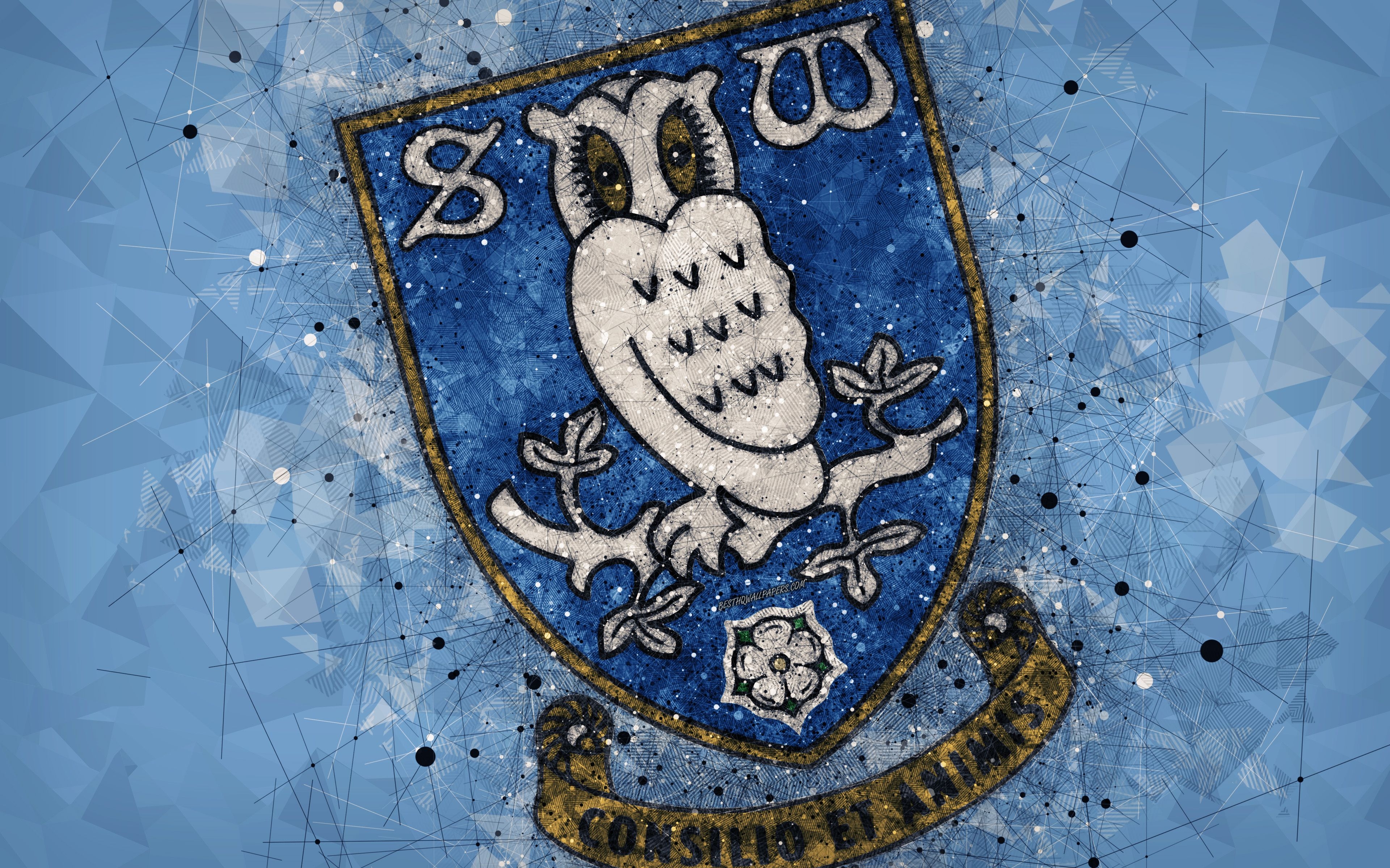 3840x2400 Download wallpaper Sheffield Wednesday FC, 4k, geometric art, Desktop