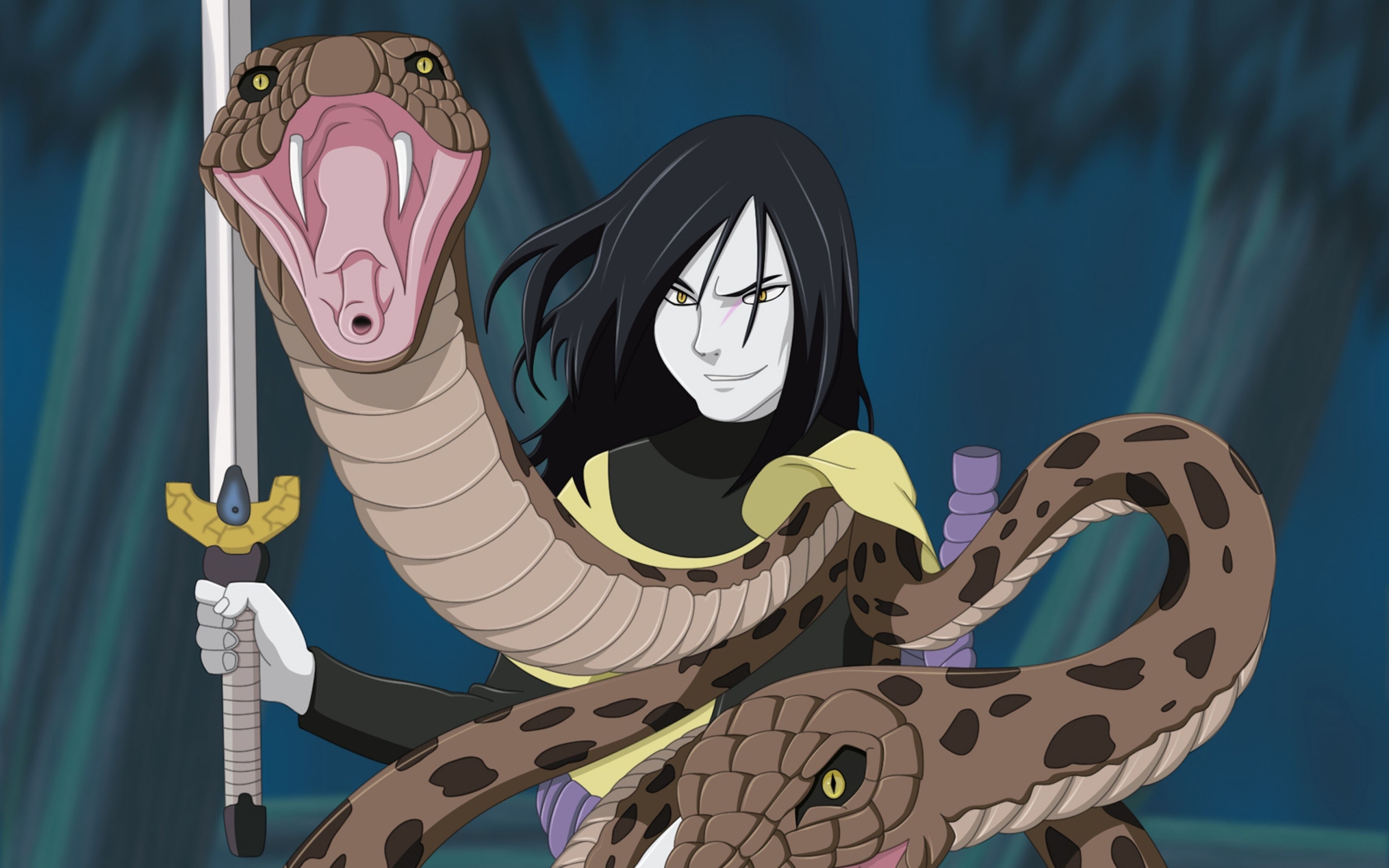 3840x2400 Hd Background Orochimaru Naruto Snake Fangs Sword Anime With Snakes Wallpaper & Background Download, Desktop