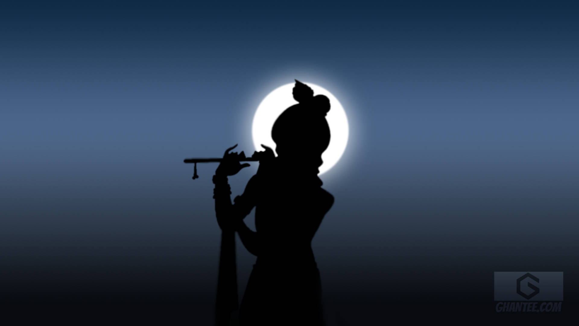 1920x1080 Download Silhouette Over The Moon Krishna Desktop Wallpaper, Desktop