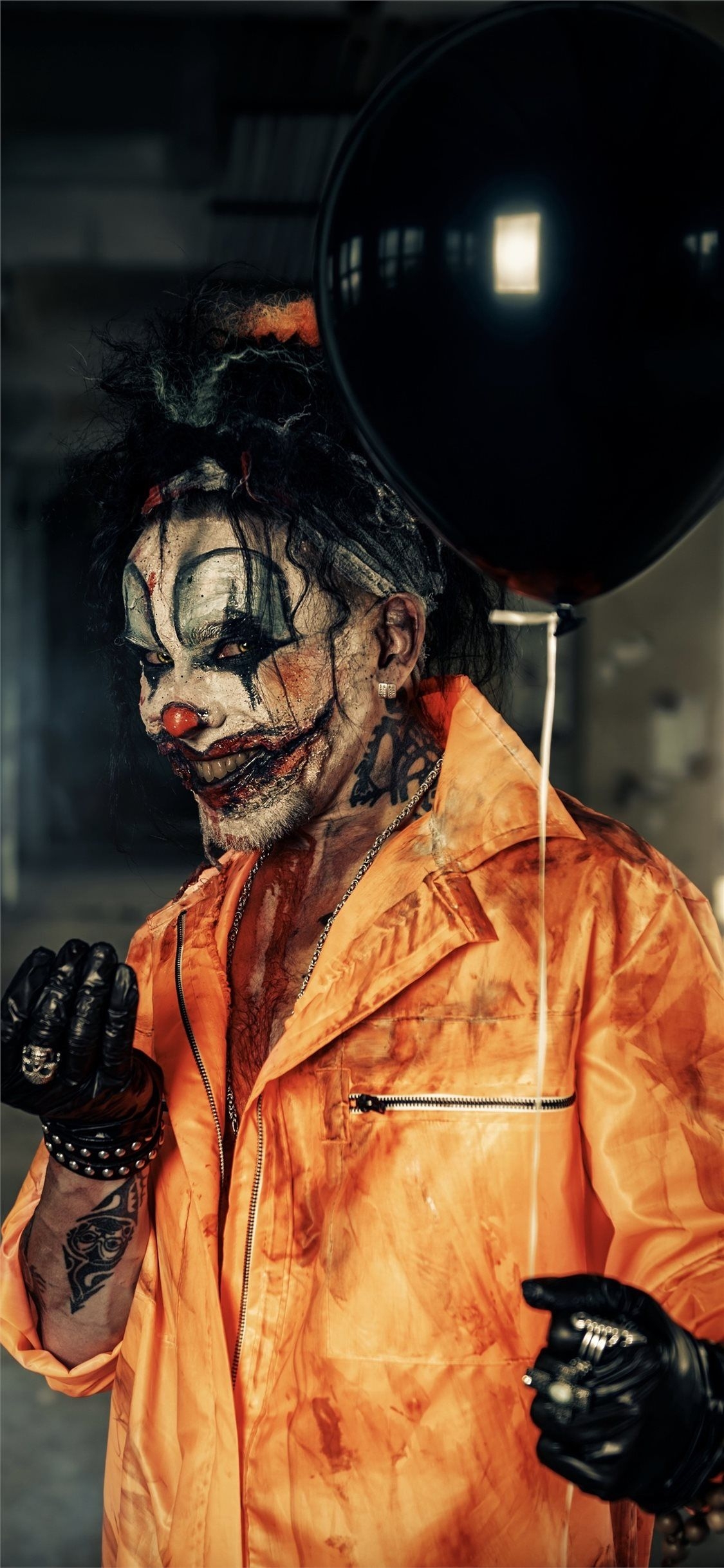 1130x2440 halloween guy with balloon 4k iPhone X Wallpaper Free Download, Phone