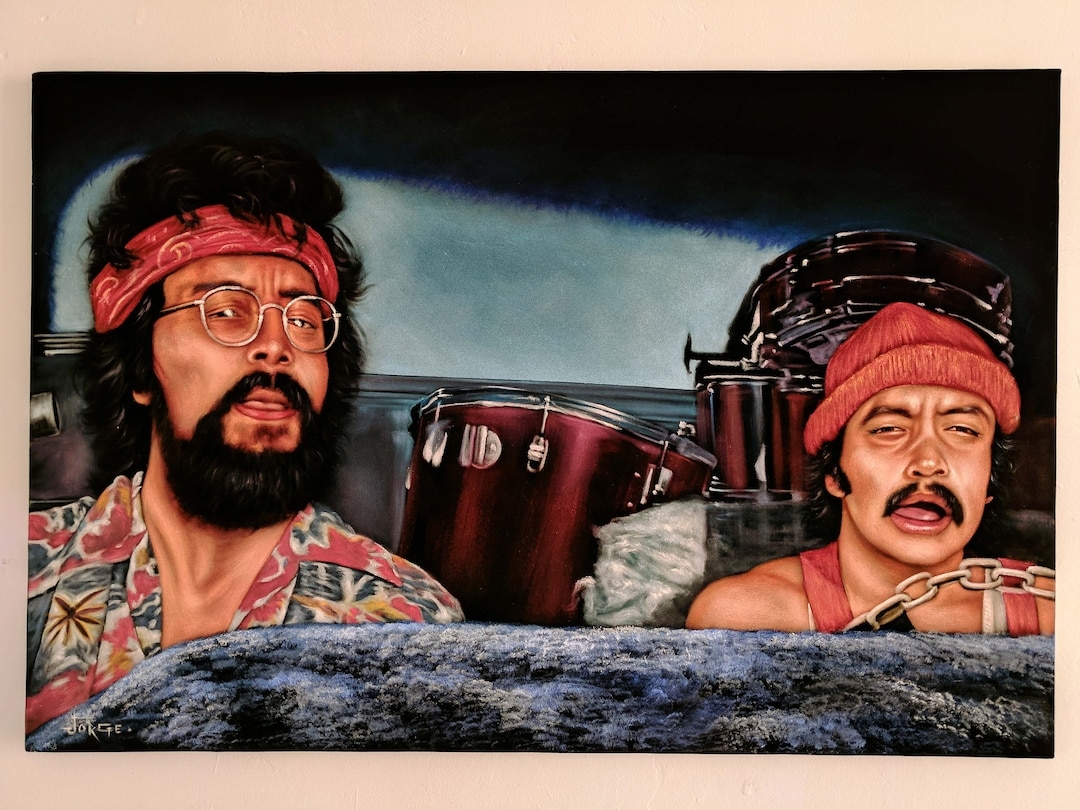 1080x810 Cheech and Chong: up in Smoke Original Oil Painting on Black, Desktop