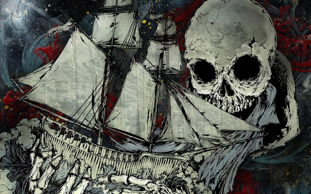 1280x800 drawing, Boat, Skull, Paint splatter, Atreyu Wallpaper HD, Desktop