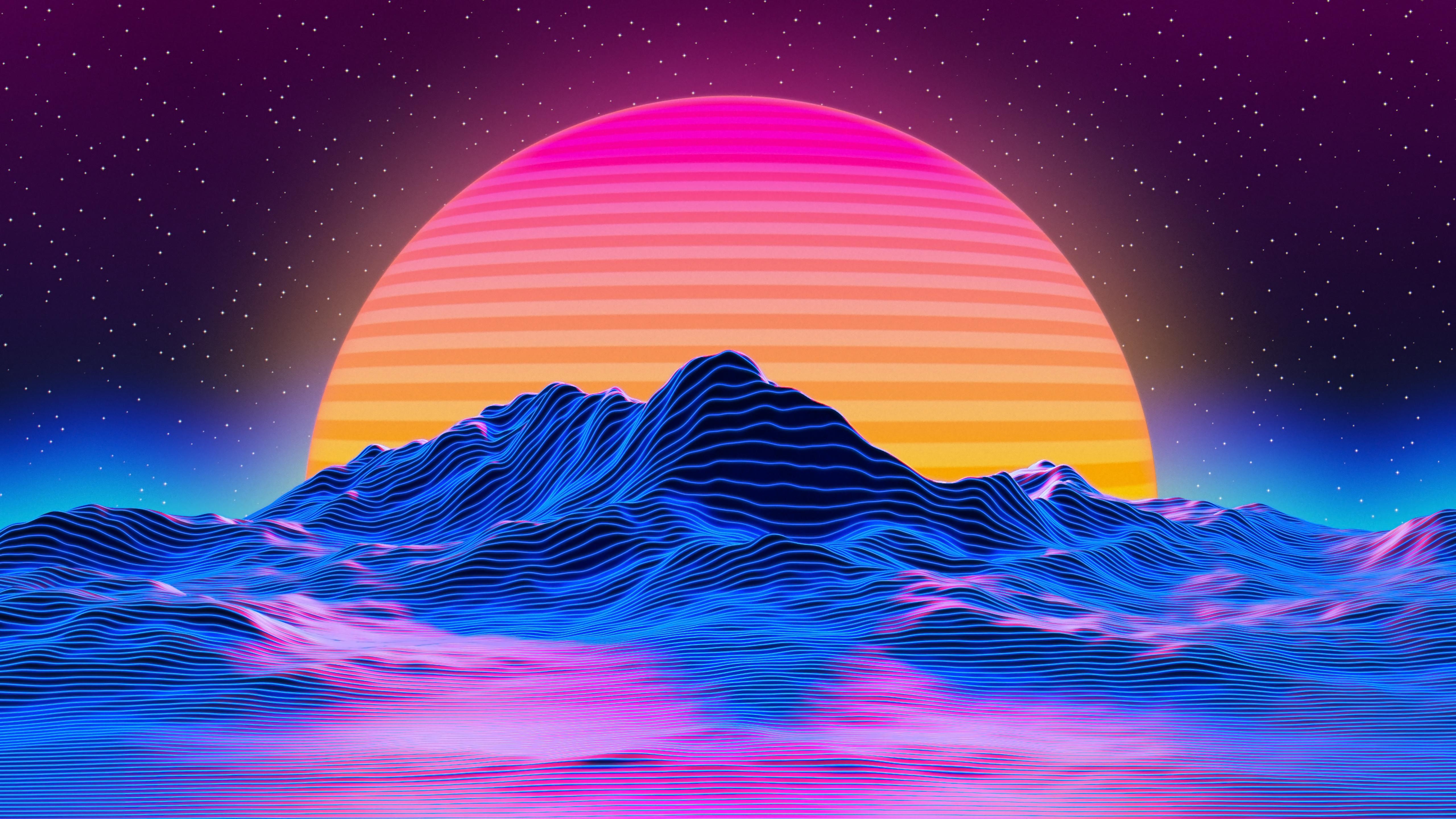 5120x2880 Retrowave mountains of star lines and sun Wallpaper 5k Ultra HD ID, Desktop