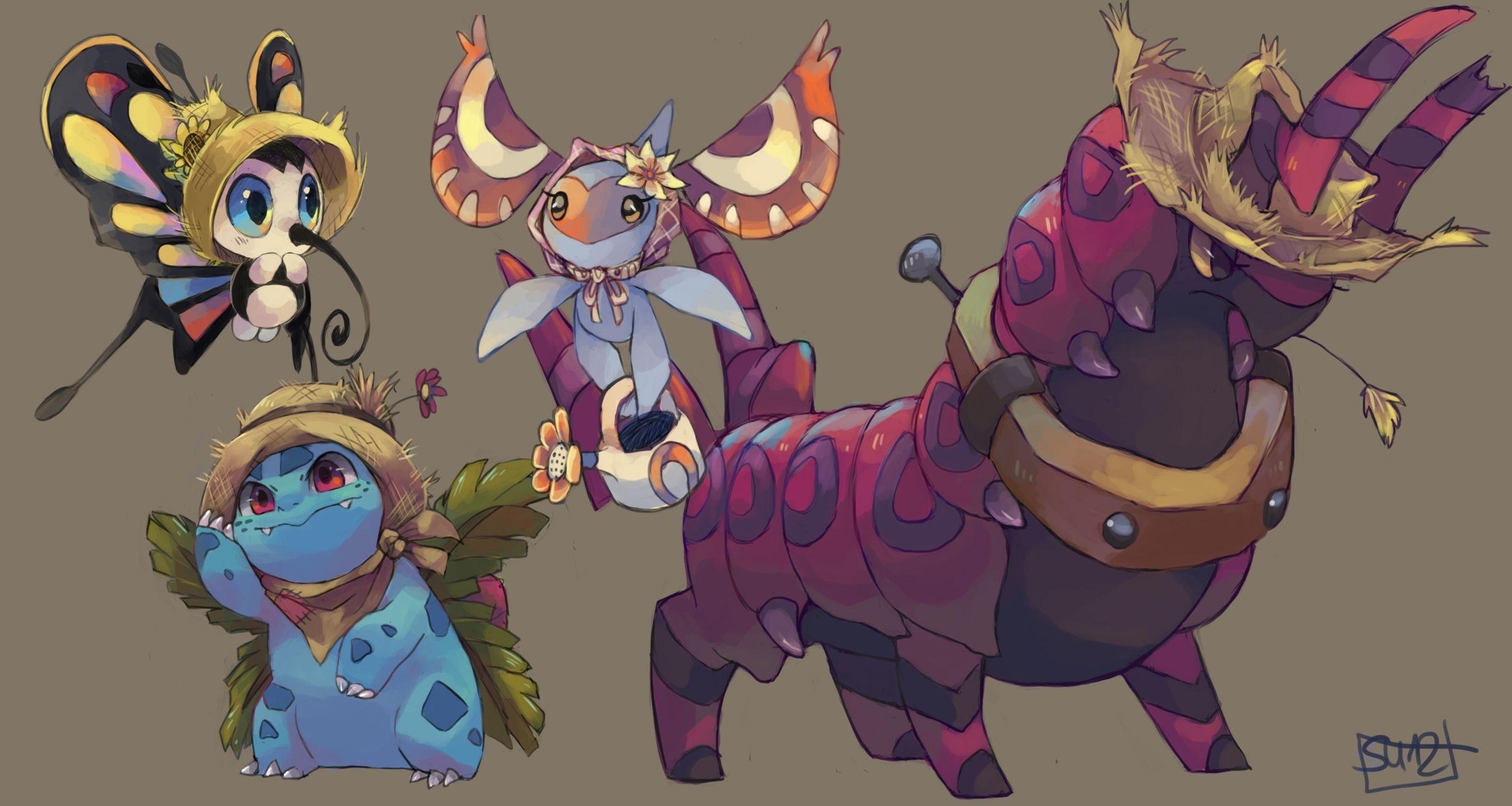 2430x1300 Beautifly, Ivysaur, Masquerain, and Scolipede. Geekery, Pertaining, Desktop