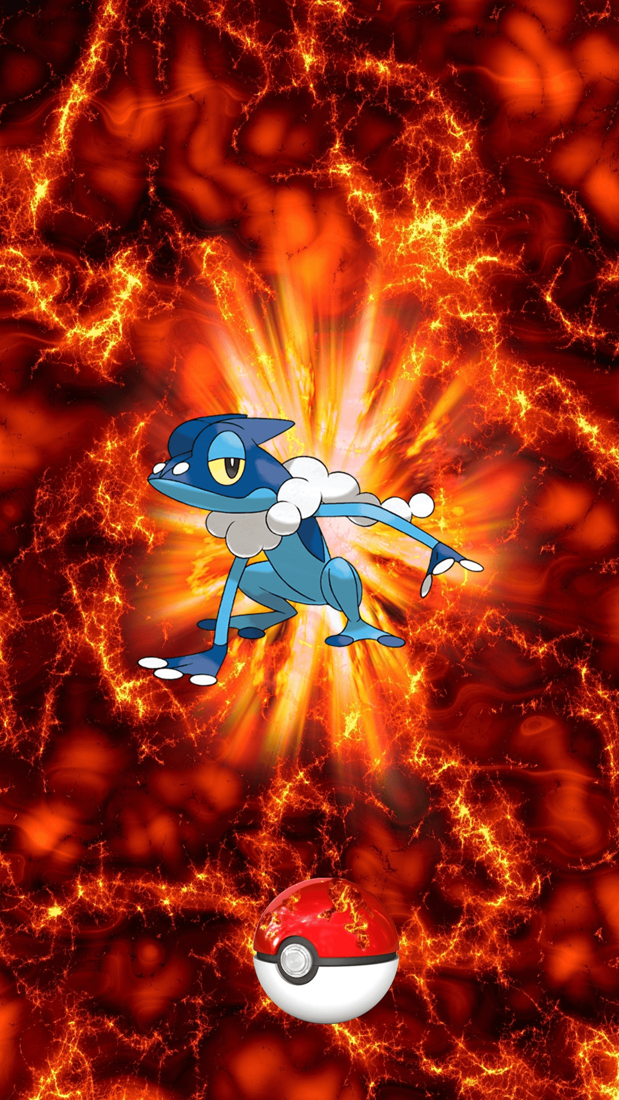 1250x2210 Fire Pokeball Frogadier 136 Gekogashira 17 Froakie, Phone