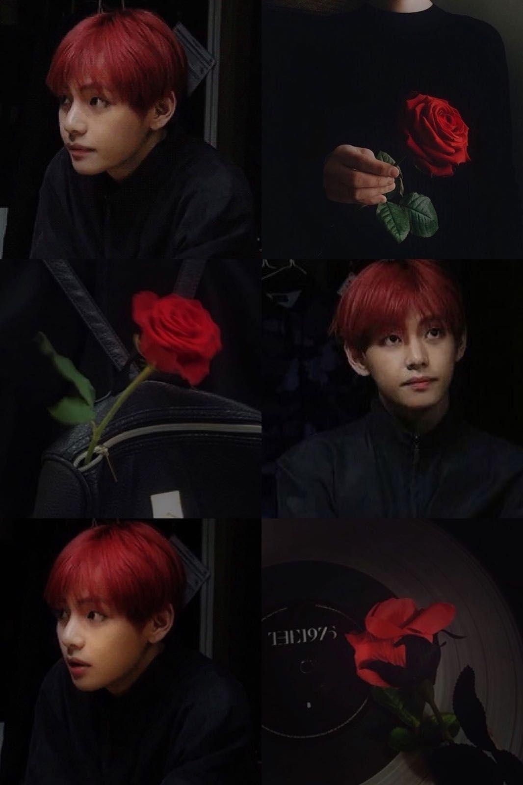 1070x1600 BTS V Taehyung aesthetic theme black + red roses. Bts, Phone