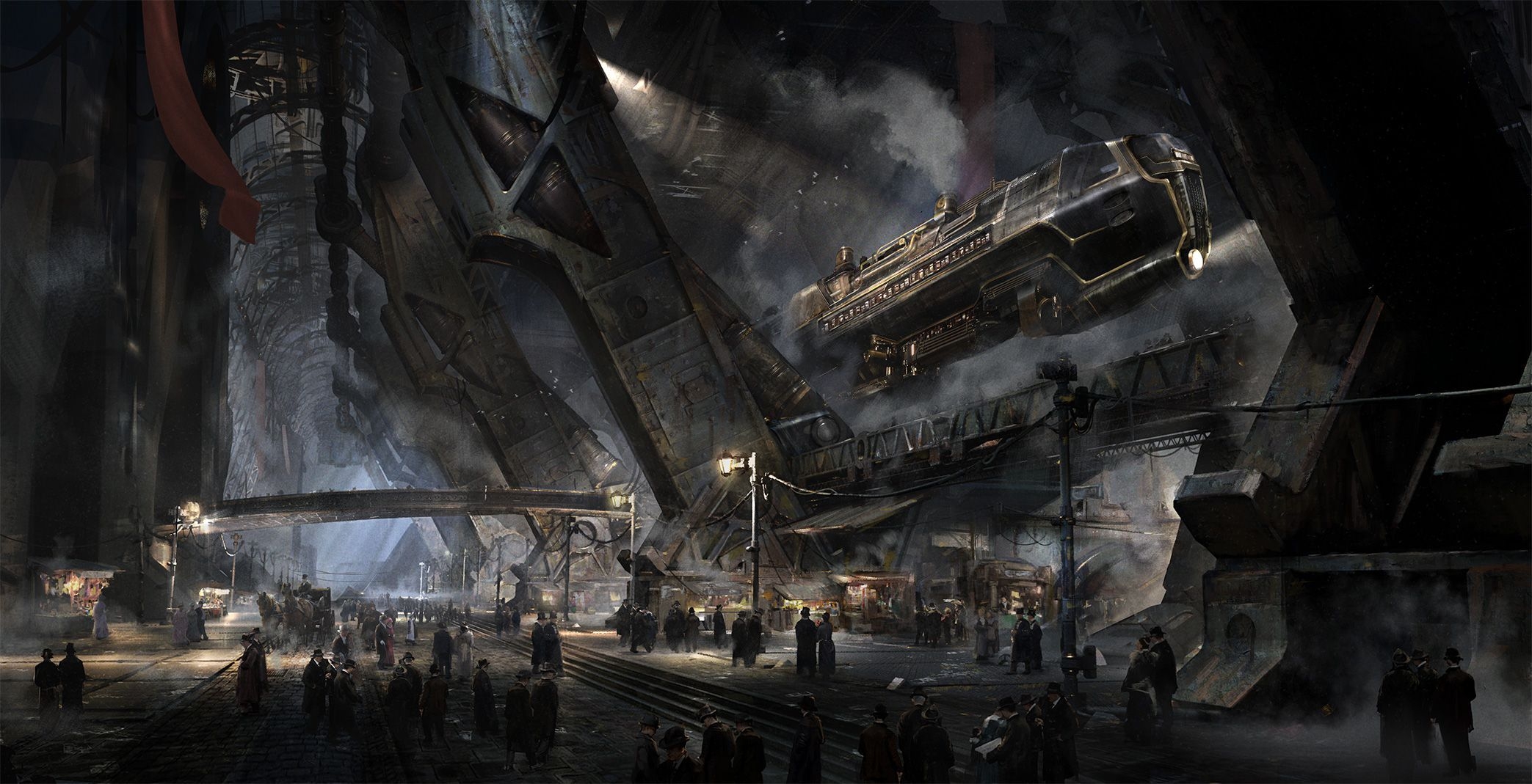 2090x1070 The Steel Reach By GG Arts. Steampunk Wallpaper, Steampunk Background, Steampunk City, Desktop